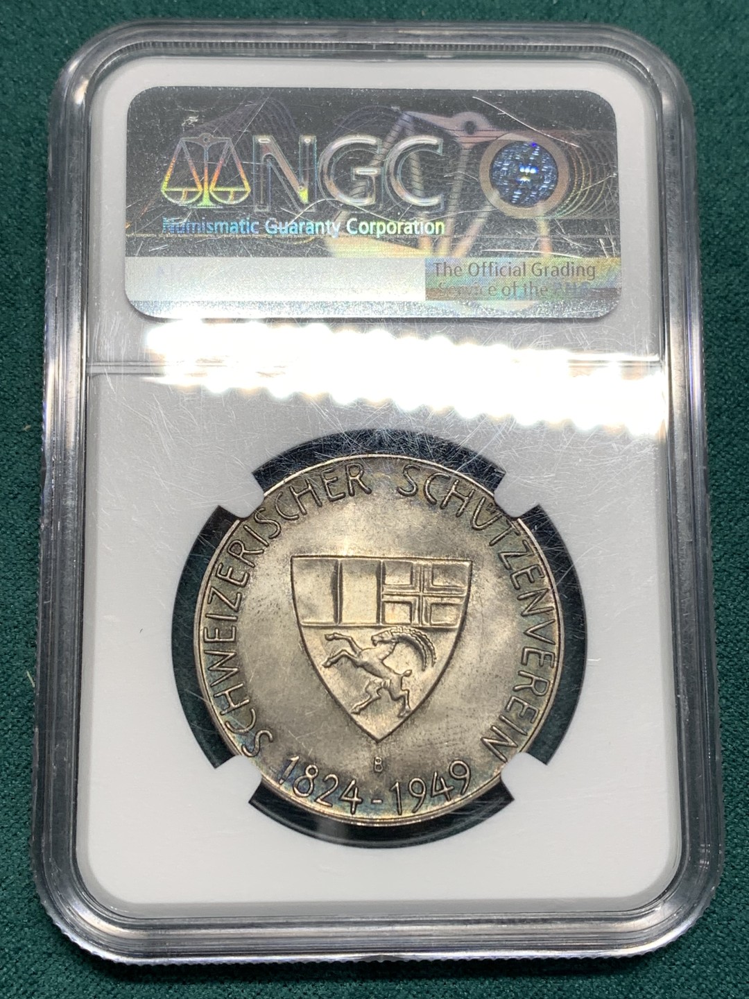 《竞宝斋》第167场-周日，周一，周四 3场 (全场包邮) NGC-MS66 瑞士 1949年格劳宾登射击节银章（发行量小于500枚，亚军分 ）