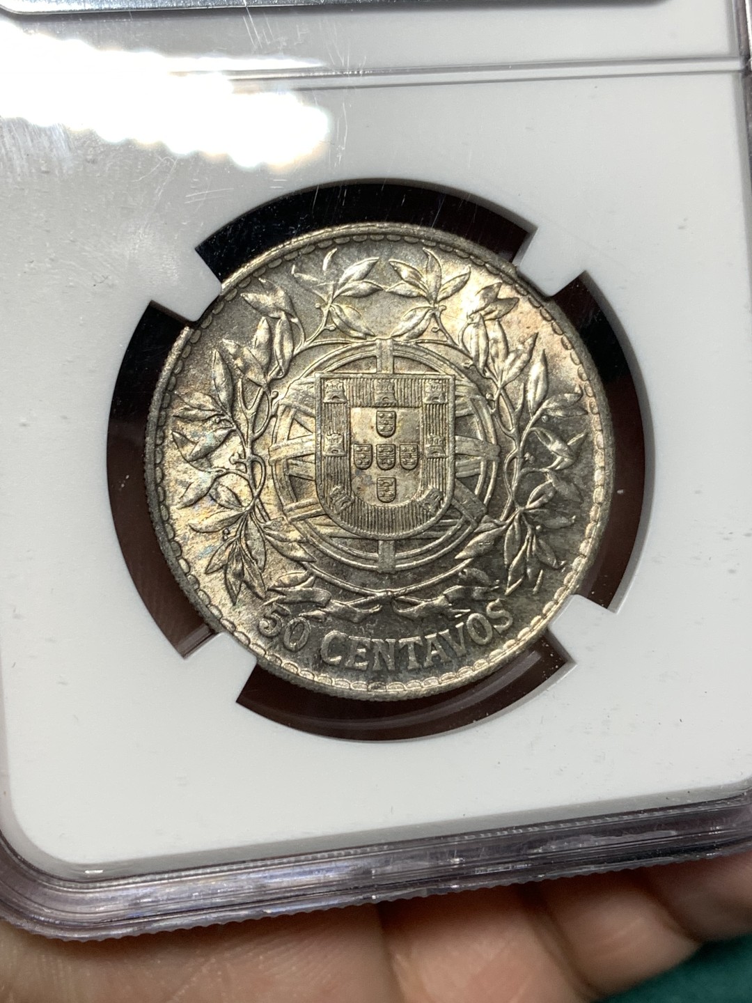 《竞宝斋》第167场-周日，周一，周四 3场 (全场包邮) NGC-MS64 葡萄牙1916年 自由女神半圆银币 顶级曝光品相 这品种63以上就少了