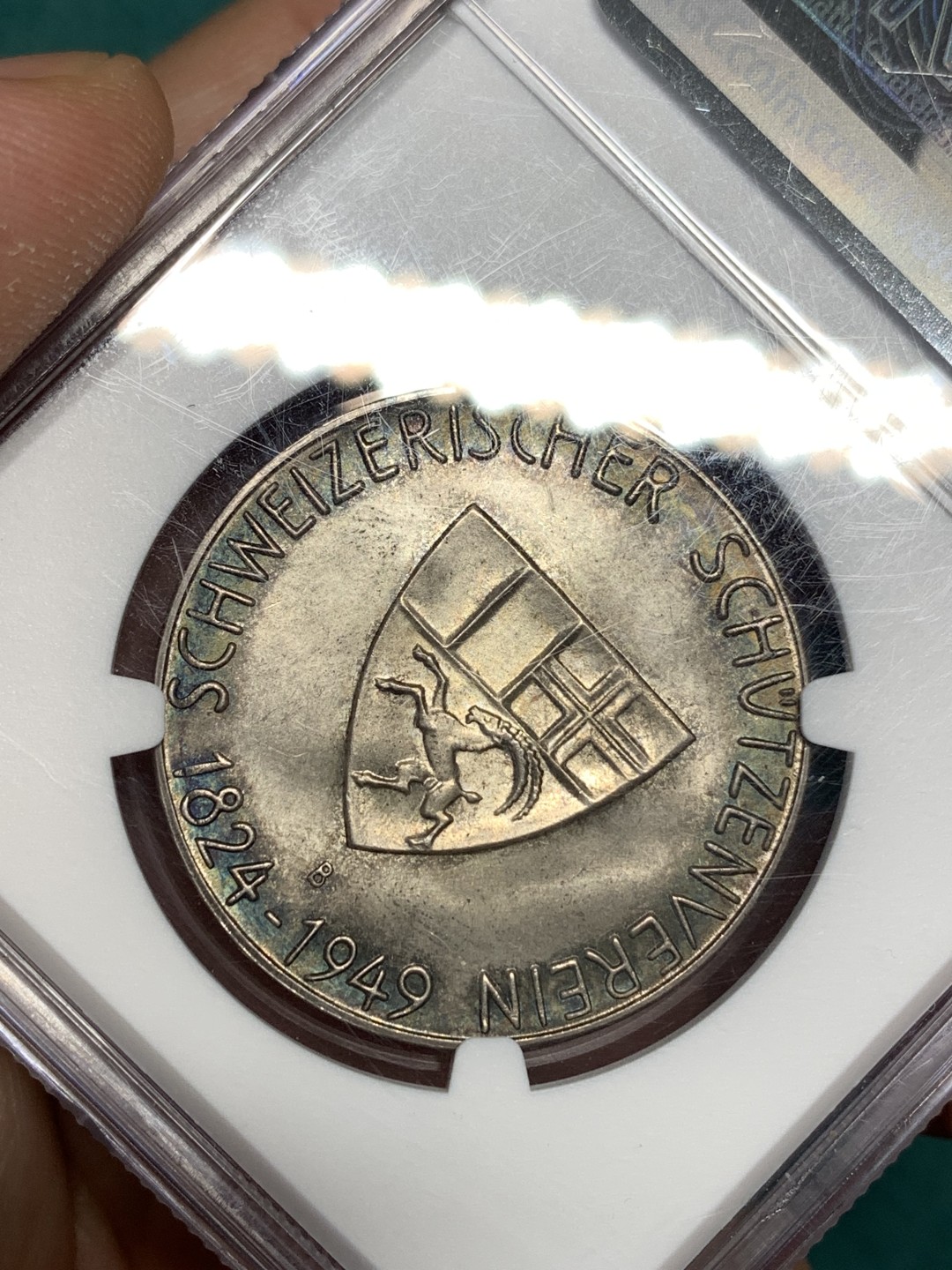 《竞宝斋》第167场-周日，周一，周四 3场 (全场包邮) NGC-MS66 瑞士 1949年格劳宾登射击节银章（发行量小于500枚，亚军分 ）