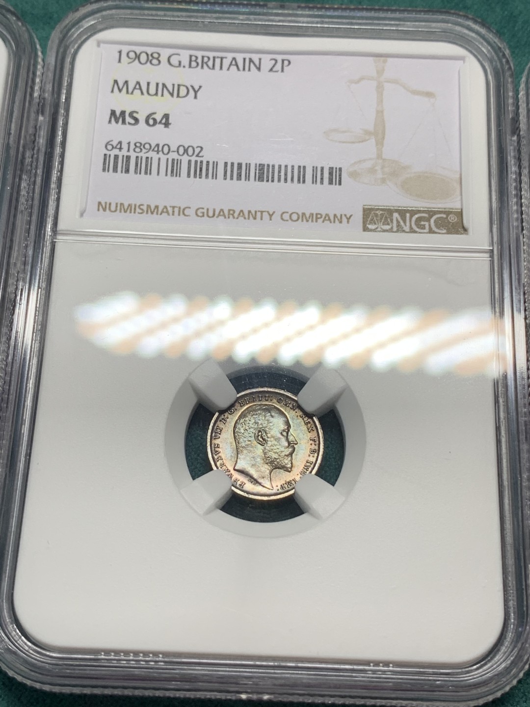 《竞宝斋》第167场-周日，周一，周四 3场 (全场包邮) 1908年 英国濯足银币NGC一套4枚，带原盒。1P MS65，2P MS64，3P MS63，4P MS62
