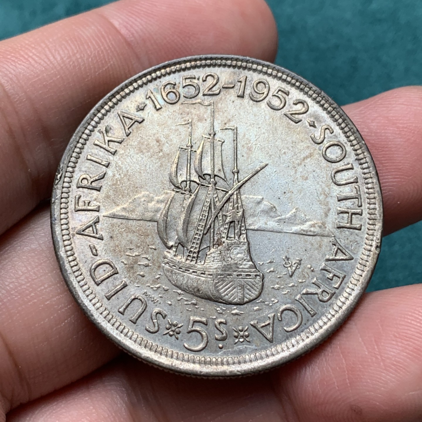 《竞宝斋》第167场-周日，周一，周四 3场 (全场包邮) 南非 1952年 发现开普敦 300周年5先令大银币