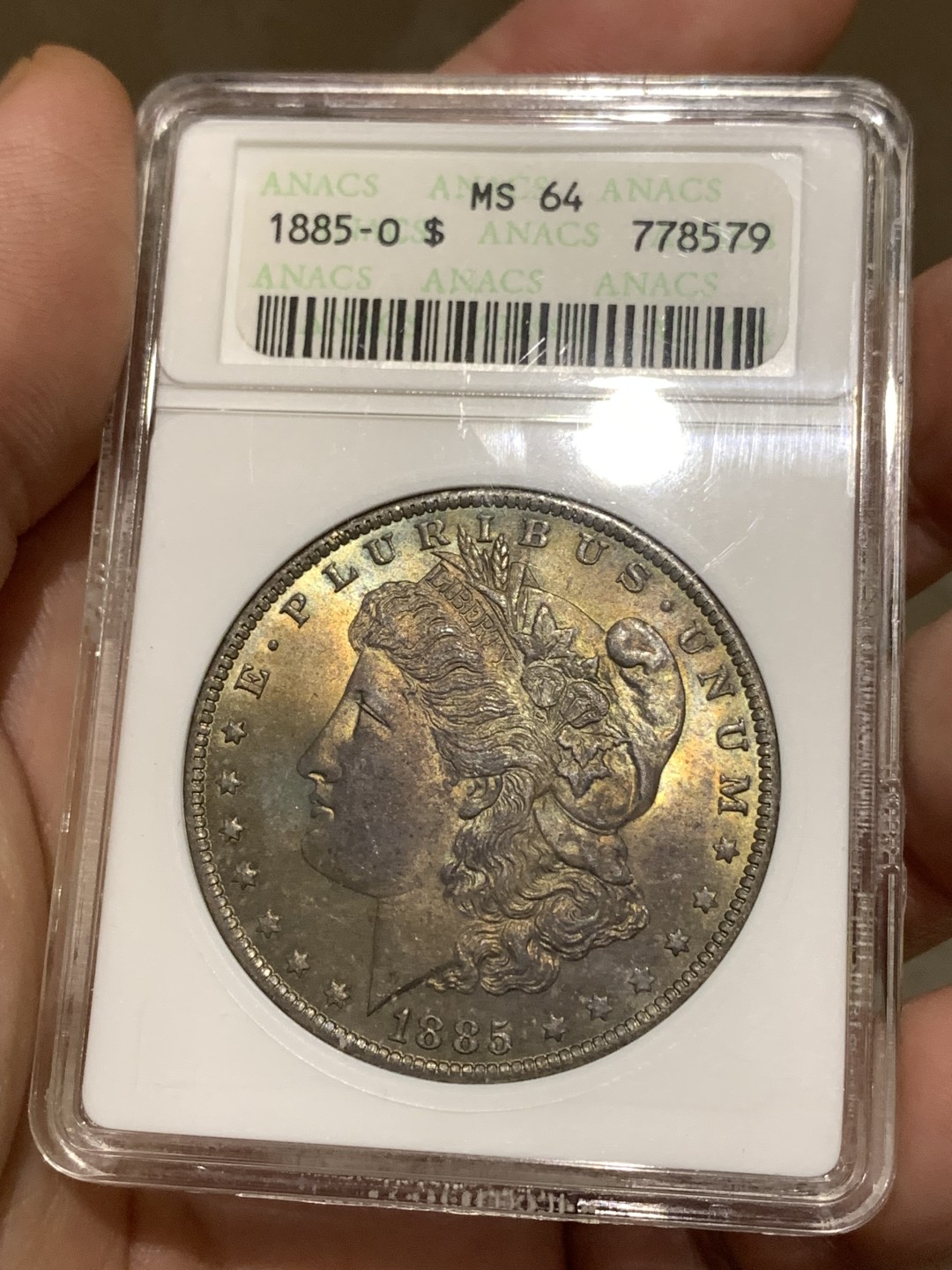 《竞宝斋》第167场-周日，周一，周四 3场 (全场包邮) ANACS-MS64 1885年 美国 摩根币 一美元 绝版小白盒 感觉换盒能加分的状态 绝美包浆