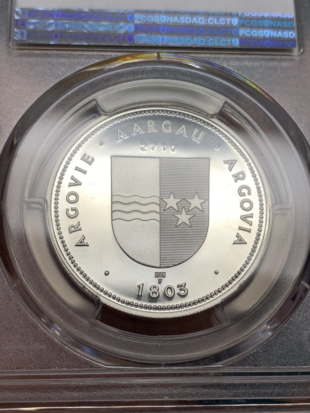 《竞宝斋》第167场-周日，周一，周四 3场 (全场包邮) PCGS-SP66 1960年瑞士 阿尔高射击节 银章 精致工艺 景观设计 很漂亮 背面右侧支撑脚小裂