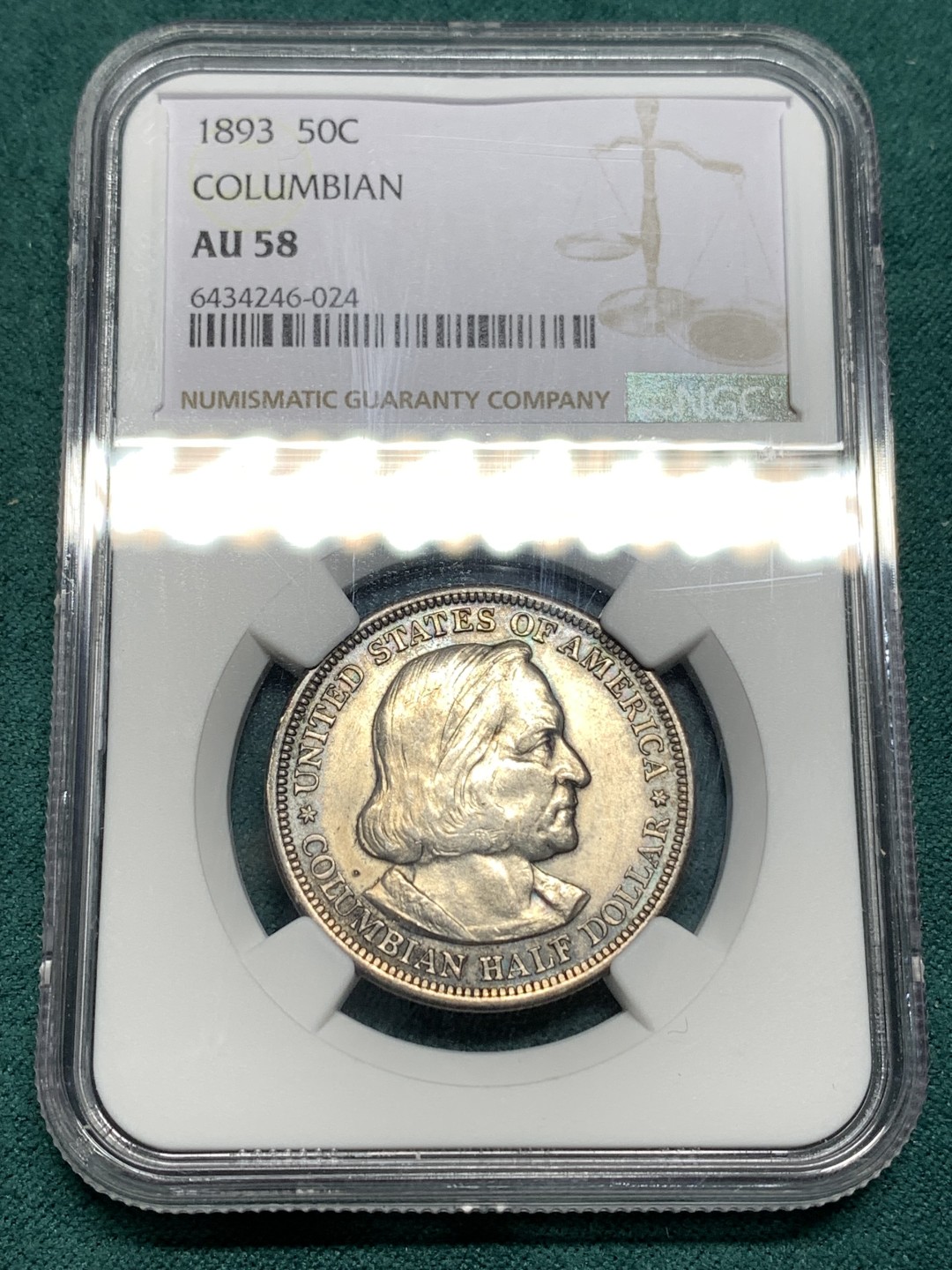 《竞宝斋》第167场-周日，周一，周四 3场 (全场包邮) NGC-AU58 美国 1893年 哥伦布 50美分 半美元 航海纪念 银币 黑色环彩