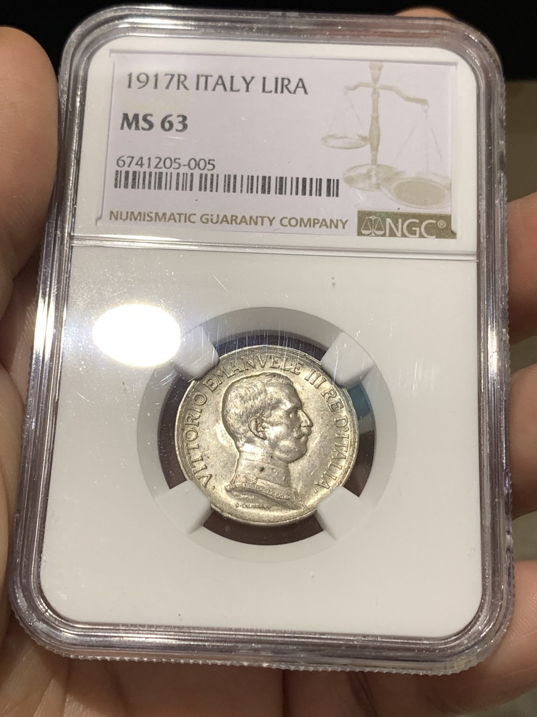 《竞宝斋》第167场-周日，周一，周四 3场 (全场包邮) NGC-MS63 意大利1917年马车一里拉银币，bu黄油光。