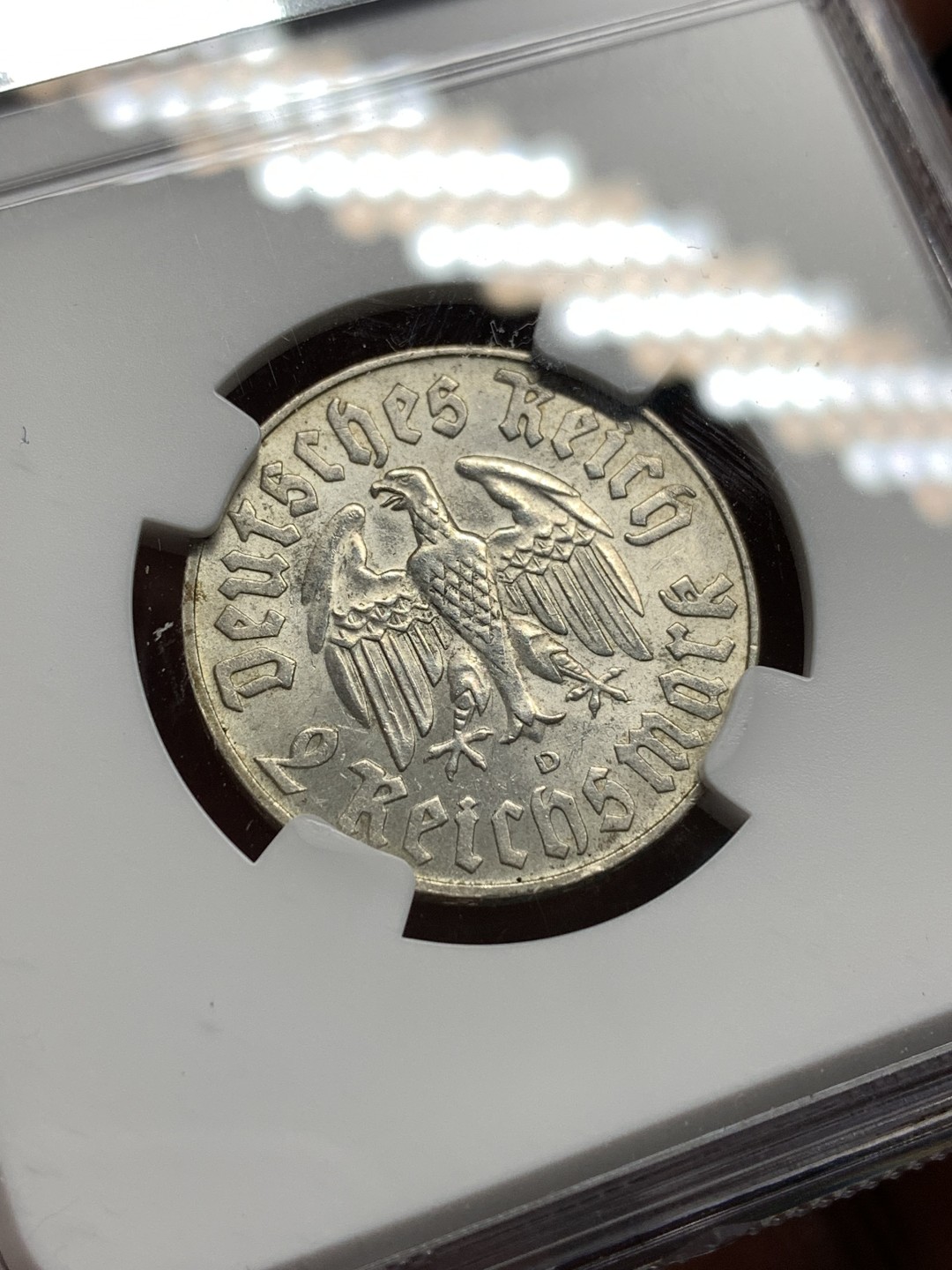 《竞宝斋》第167场-周日，周一，周四 3场 (全场包邮) NGC UNC 德国1933年D版路德2马克银币 转光好 低评