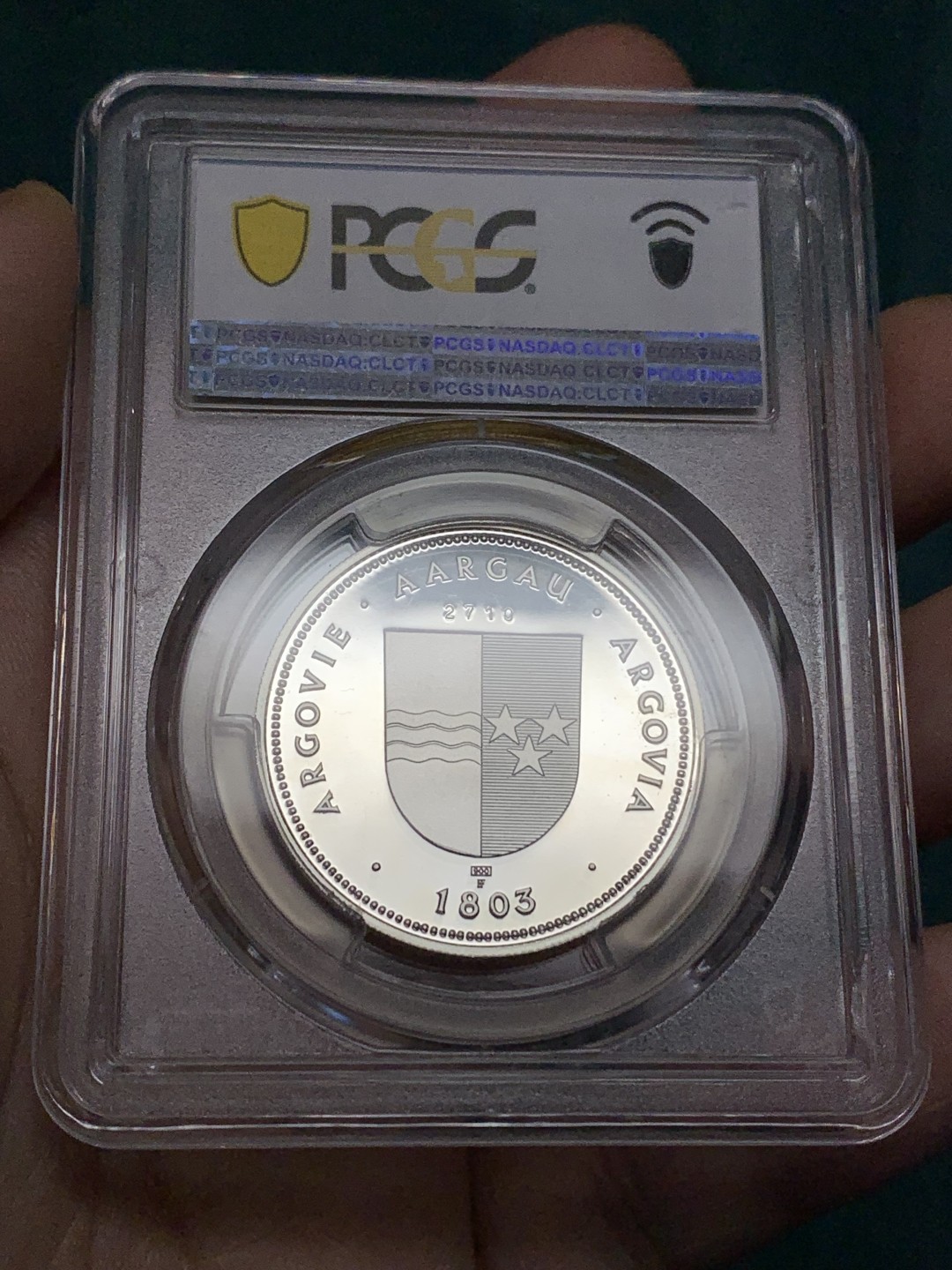 《竞宝斋》第167场-周日，周一，周四 3场 (全场包邮) PCGS-SP66 1960年瑞士 阿尔高射击节 银章 精致工艺 景观设计 很漂亮 背面右侧支撑脚小裂