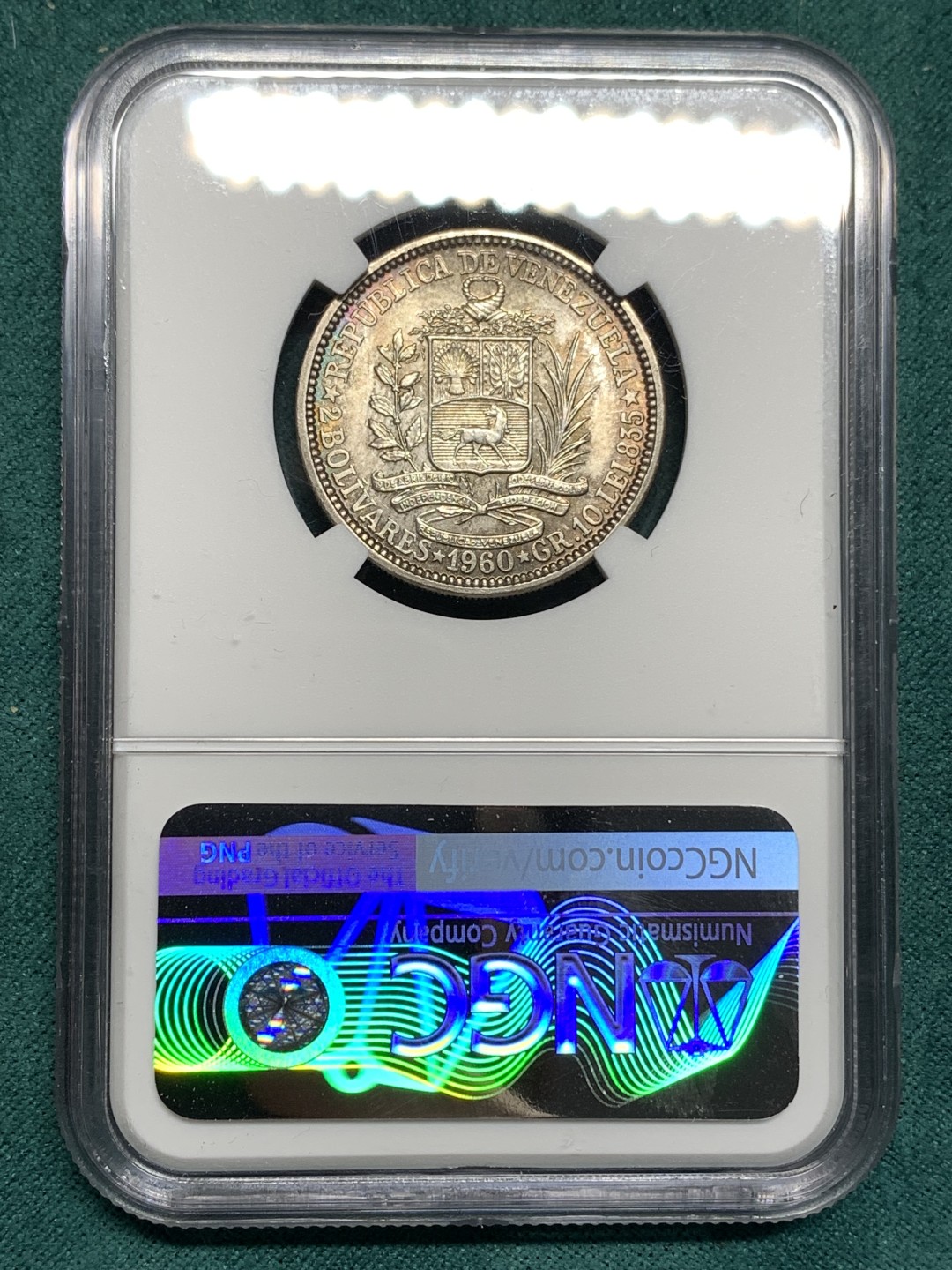《竞宝斋》第167场-周日，周一，周四 3场 (全场包邮) NGC MS63 委内瑞拉 1960年 2玻利瓦尔 银币 高分好状态