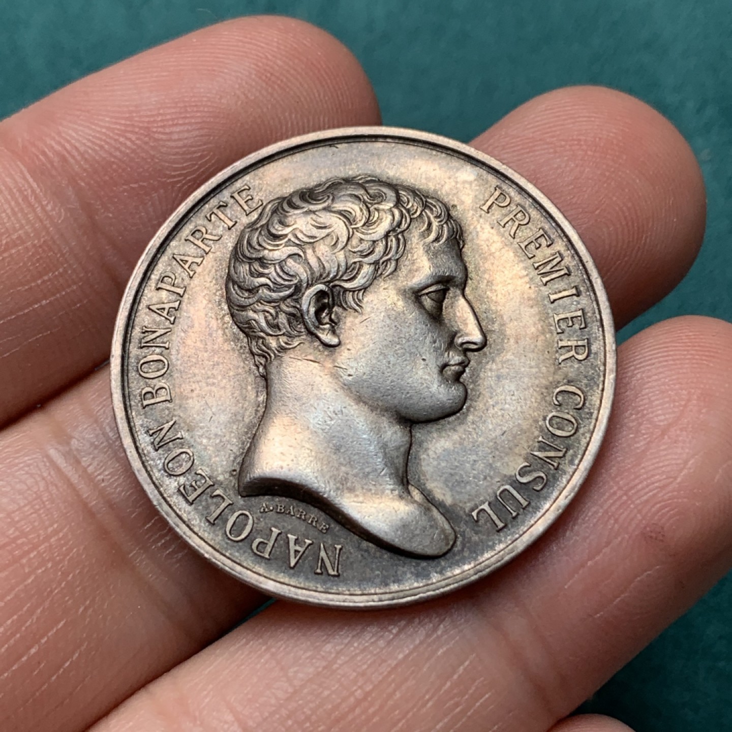 《竞宝斋》第167场-周日，周一，周四 3场 (全场包邮) 法国银质代币，公证人委员会，正面拿皇 波拿巴，13.39g，32.3mm，丰饶角边铭