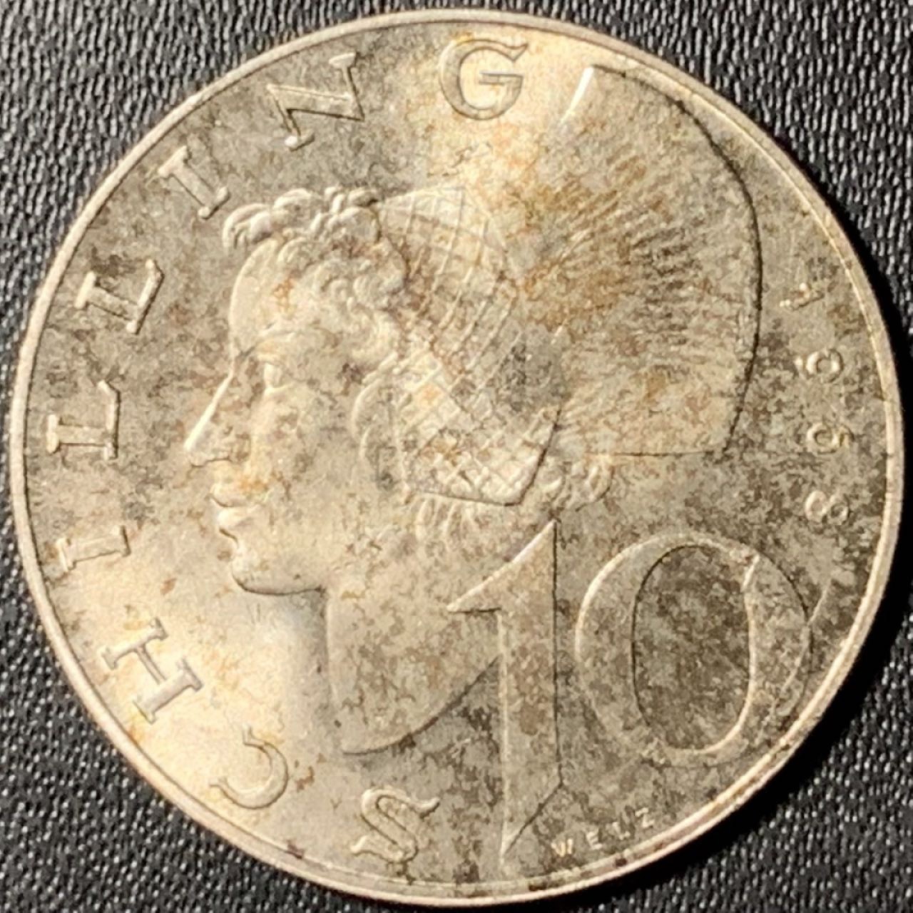 紫瑗钱币——第294期拍卖 奥地利 1968年 女神 10先令 7.5克 0.64银 UNC 五彩包浆