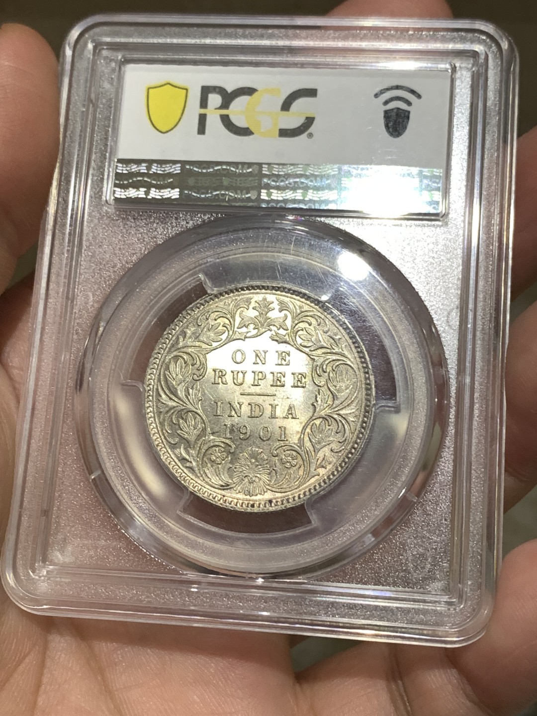 《竞宝斋》第167场-周日，周一，周四 3场 (全场包邮) PCGS-MS64分，英属印度 1901 小维多利亚1卢比银币，稀少版别，亚军分，ngc最高64分