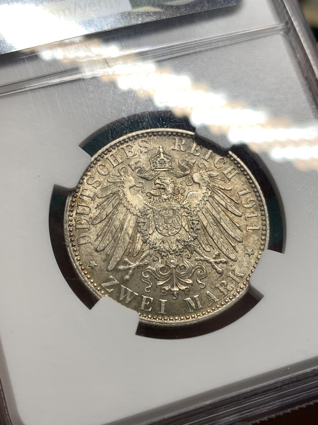 《竞宝斋》第167场-周日，周一，周四 3场 (全场包邮) NGC-MS63 德国 1911年 巴伐利亚 2马克 90大寿 银币 黄油彩