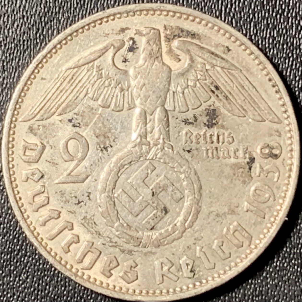 紫瑗钱币——第294期拍卖 德国 1938年 F版 兴登堡 字符 2马克 8克 0.625银