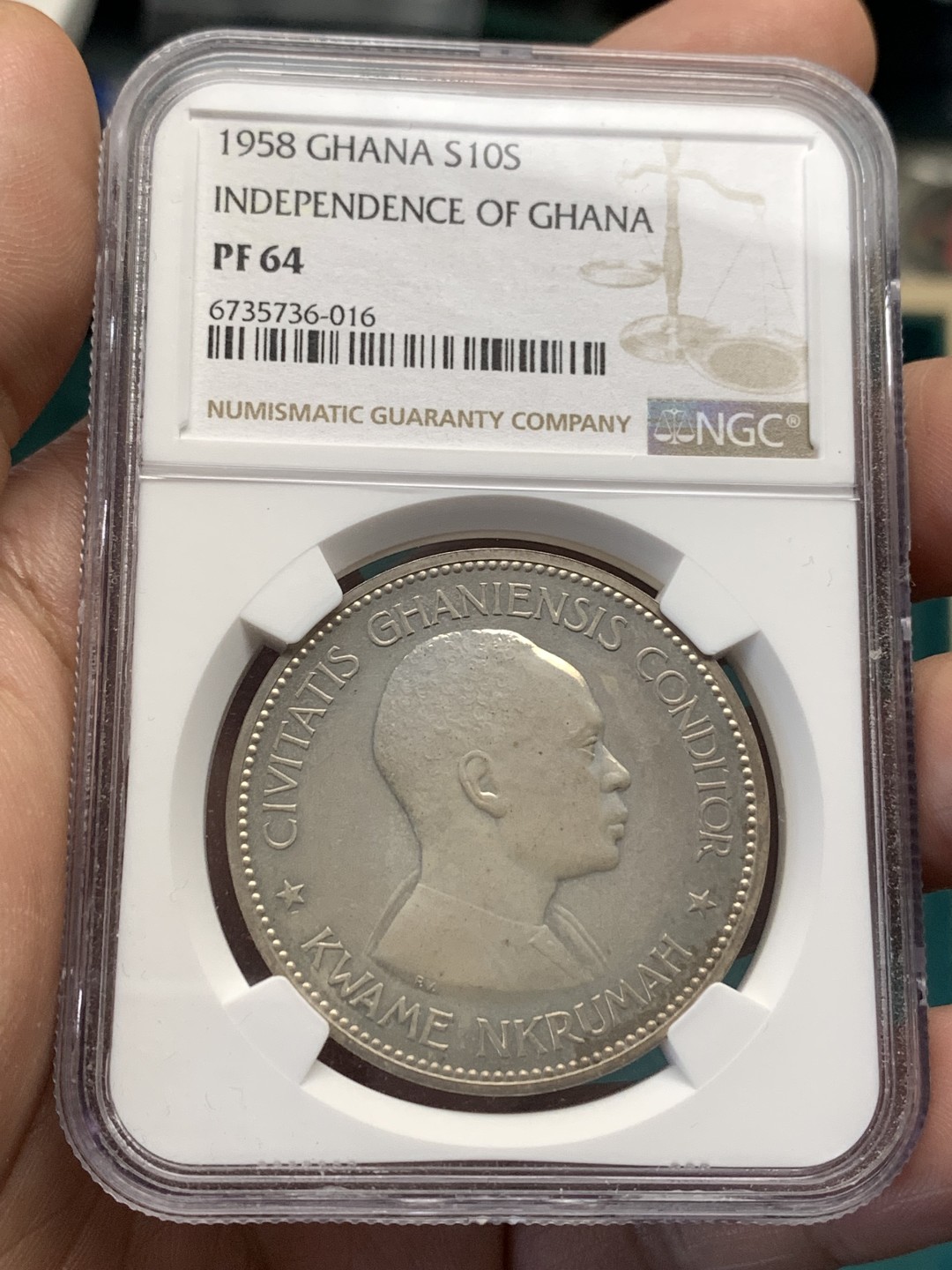 《竞宝斋》第167场-周日，周一，周四 3场 (全场包邮) NGC-PF64 加纳1958年10先令早期年份精制币 非常少见