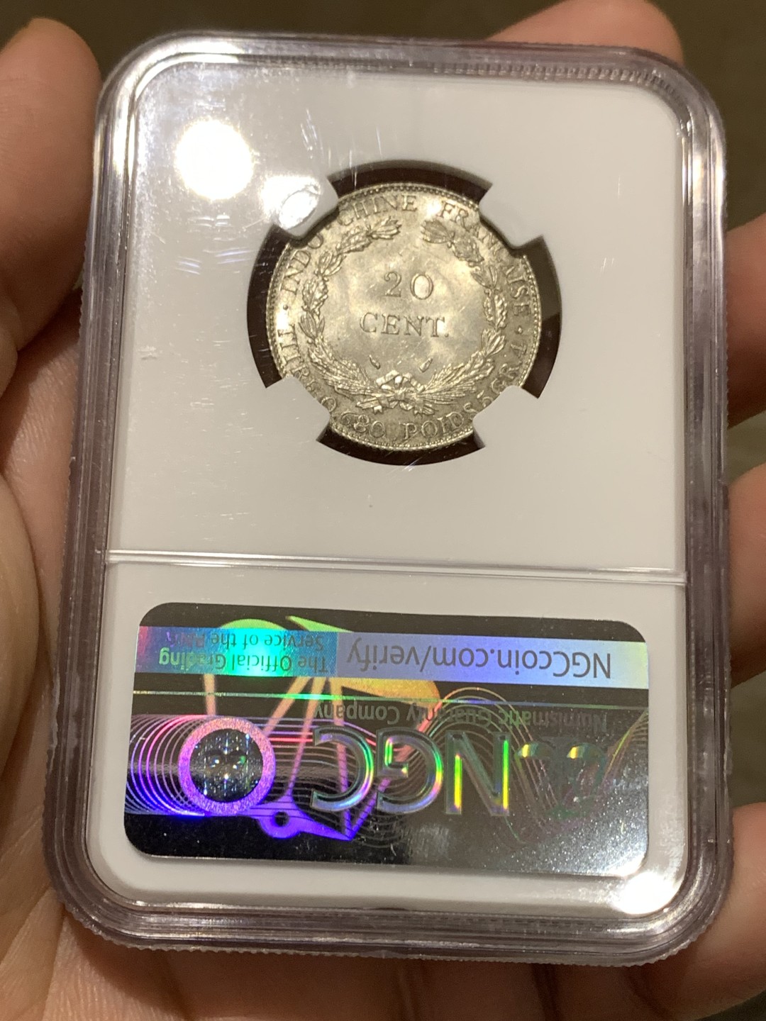 《竞宝斋》第167场-周日，周一，周四 3场 (全场包邮) NGC-MS64 法属印支1937年小坐洋 20分银币