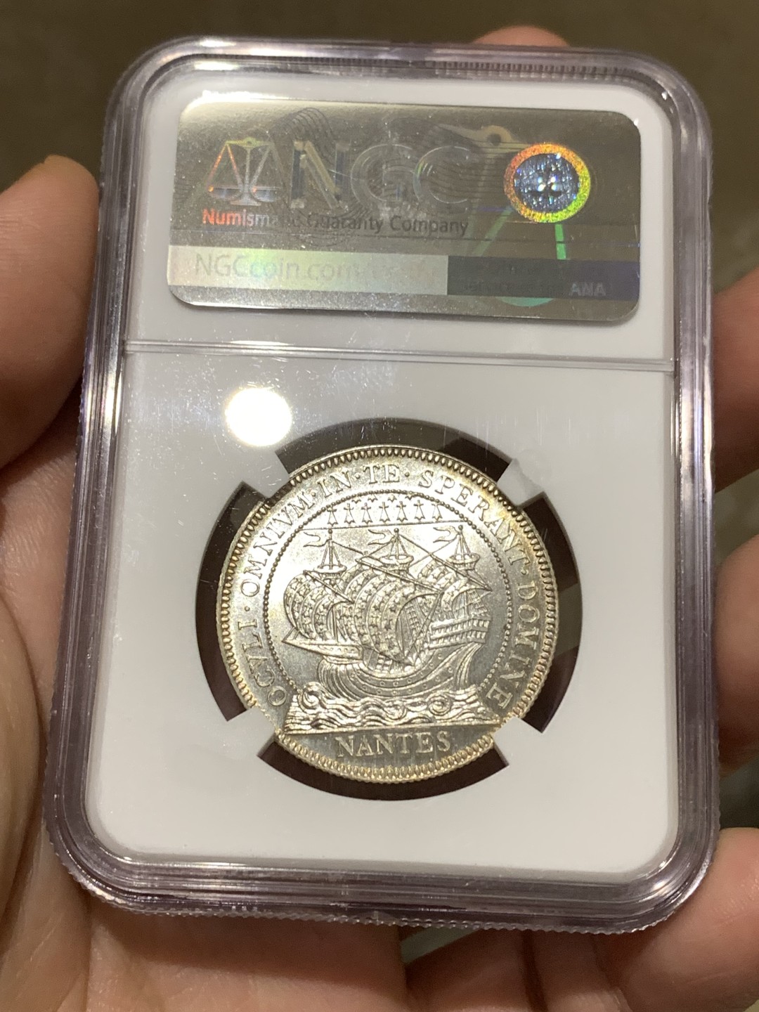 《竞宝斋》第167场-周日，周一，周四 3场 (全场包邮) NGC MS65 19世纪法国南特商会女神银章代用币 顶级品相状态