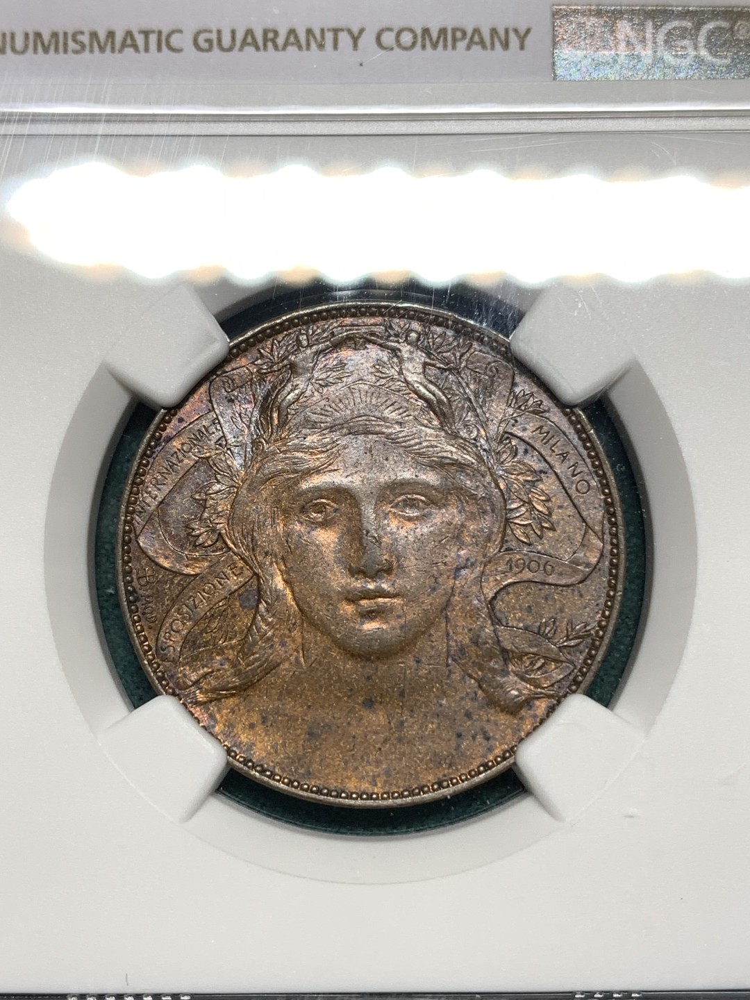 《竞宝斋》第167场-周日，周一，周四 3场 (全场包邮) NGC MS61 意大利 1906年世博会20分代币 雕刻唯美 设计 艺术感极强 十分难找 有价无市