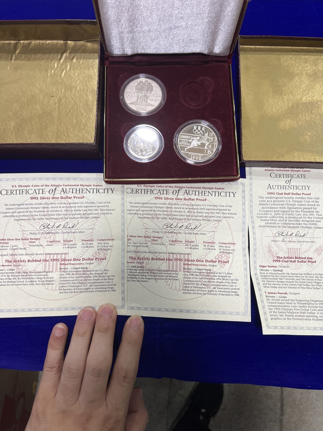 飞翔风筝外国硬币纸币第一场 美国1995年亚特兰大奥运会银币3枚包装齐全