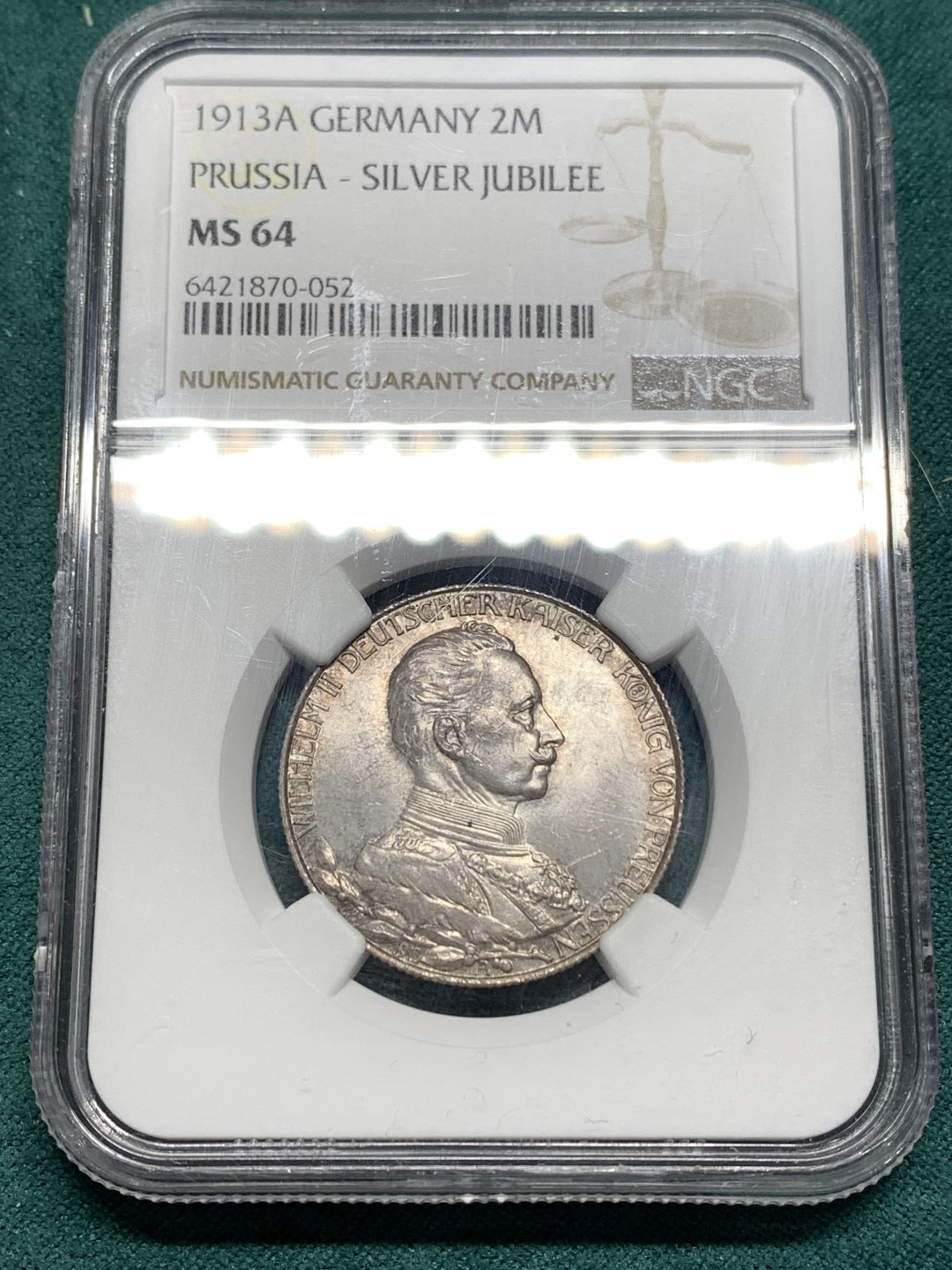 《竞宝斋》第167场-周日，周一，周四 3场 (全场包邮) NGC-MS64 德国 1913年 普鲁士 军装 2马克 银币 好彩