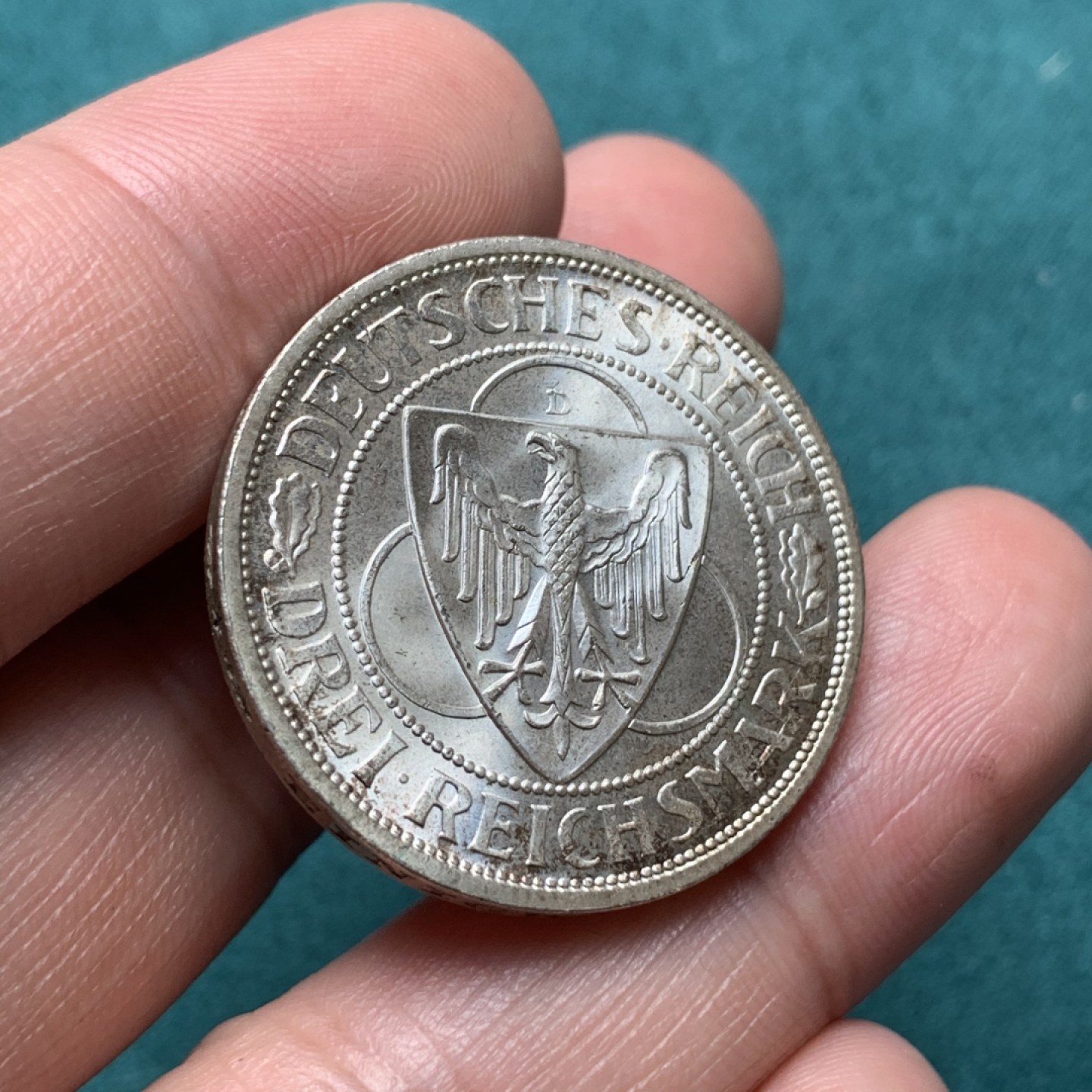 《竞宝斋》第167场-周日，周一，周四 3场 (全场包邮) 1930年 魏玛德国 鹰桥3马克 银币 顶级品相