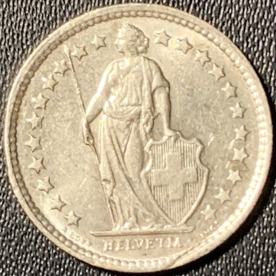 紫瑗钱币——第294期拍卖 瑞士 1963年 赫尔维蒂女神 1/2法郎 2.5克 0.835银 UNC