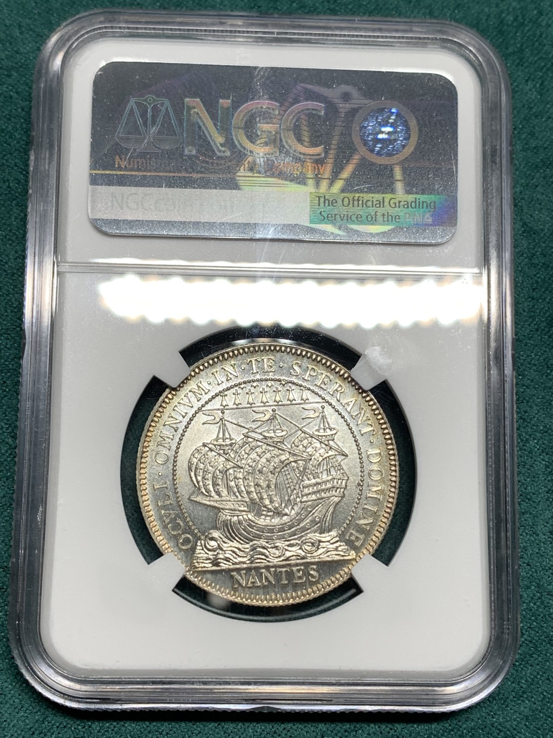 《竞宝斋》第167场-周日，周一，周四 3场 (全场包邮) NGC MS65 19世纪法国南特商会女神银章代用币 顶级品相状态