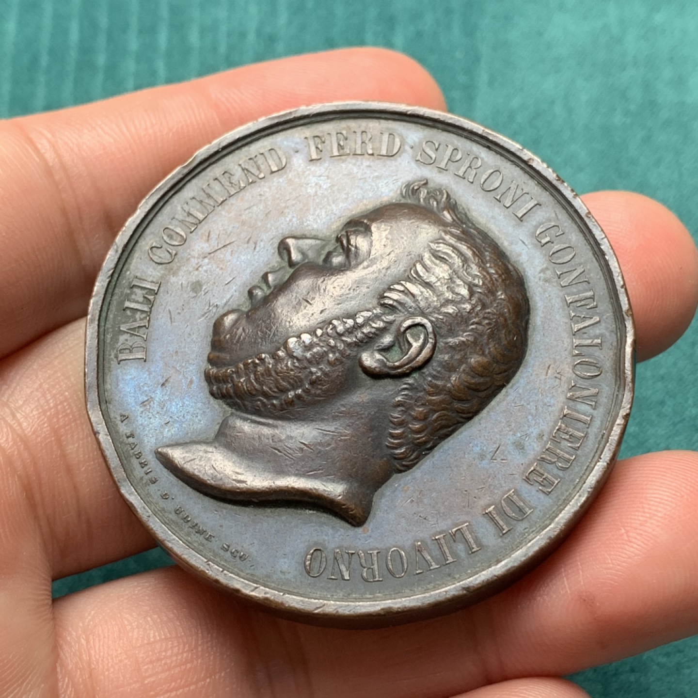 《竞宝斋》第167场-周日，周一，周四 3场 (全场包邮) 1844年 意大利 里窝那 公民纪念铜章 77.1克 49.3mm