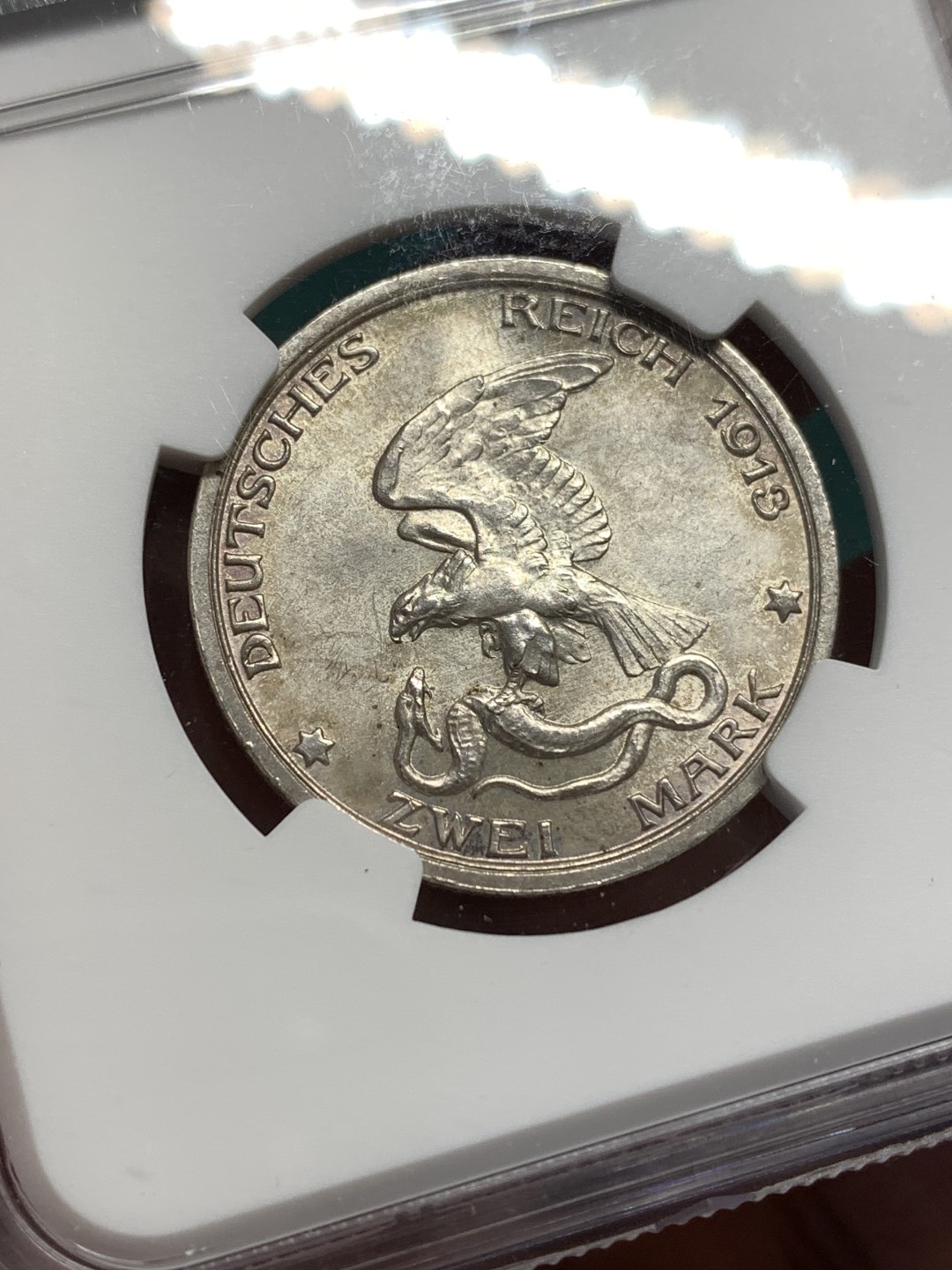 《竞宝斋》第167场-周日，周一，周四 3场 (全场包邮) NGC-MS64 德国 1913年 2马克 战胜拿破仑 银币 银光熠熠 底板完整 浮雕繁复 入门纪念马克