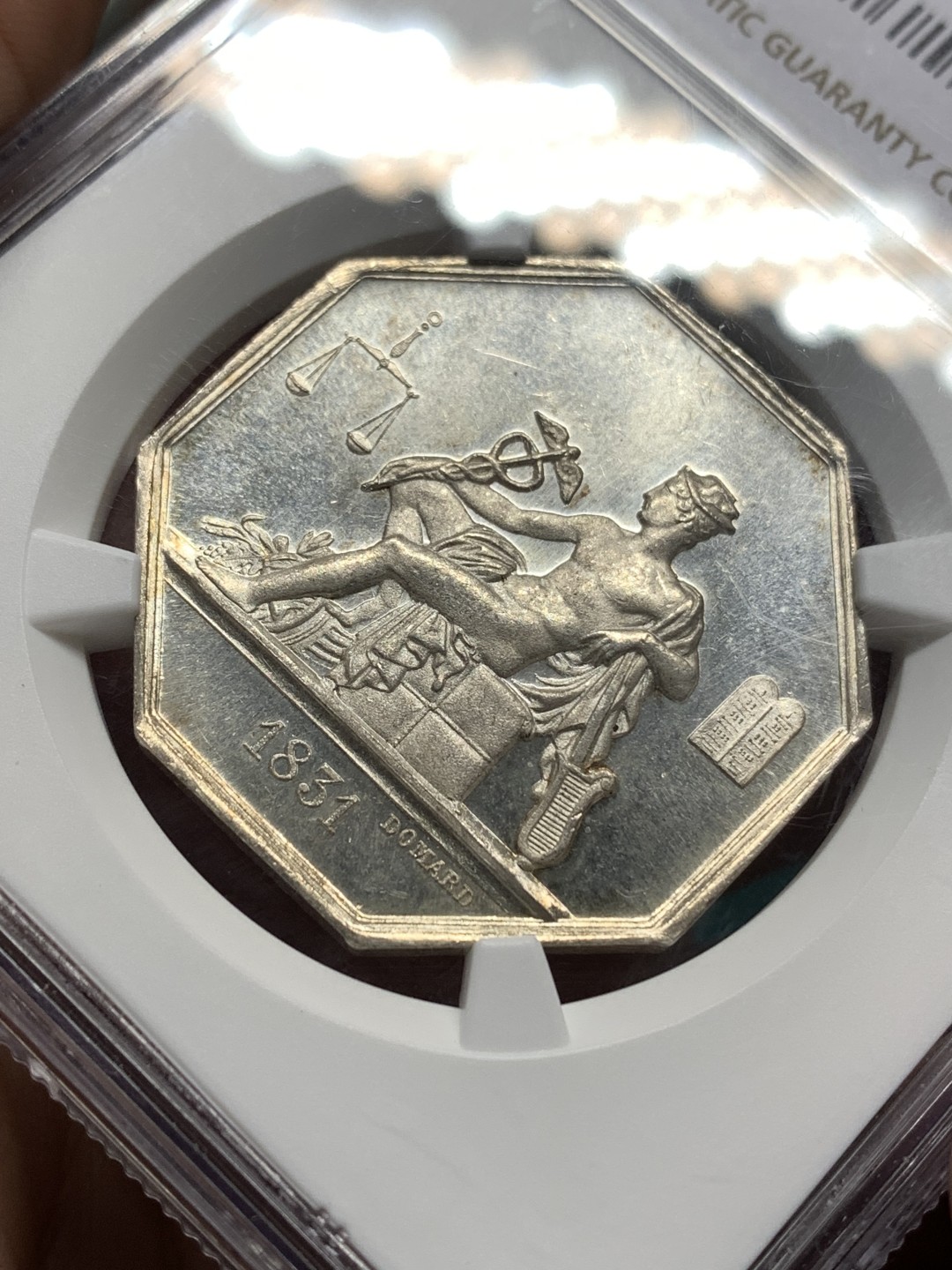 《竞宝斋》第167场-周日，周一，周四 3场 (全场包邮) NGC MS63 1831年法国商业墨丘利八角银质代用币 难得MS好品好状态