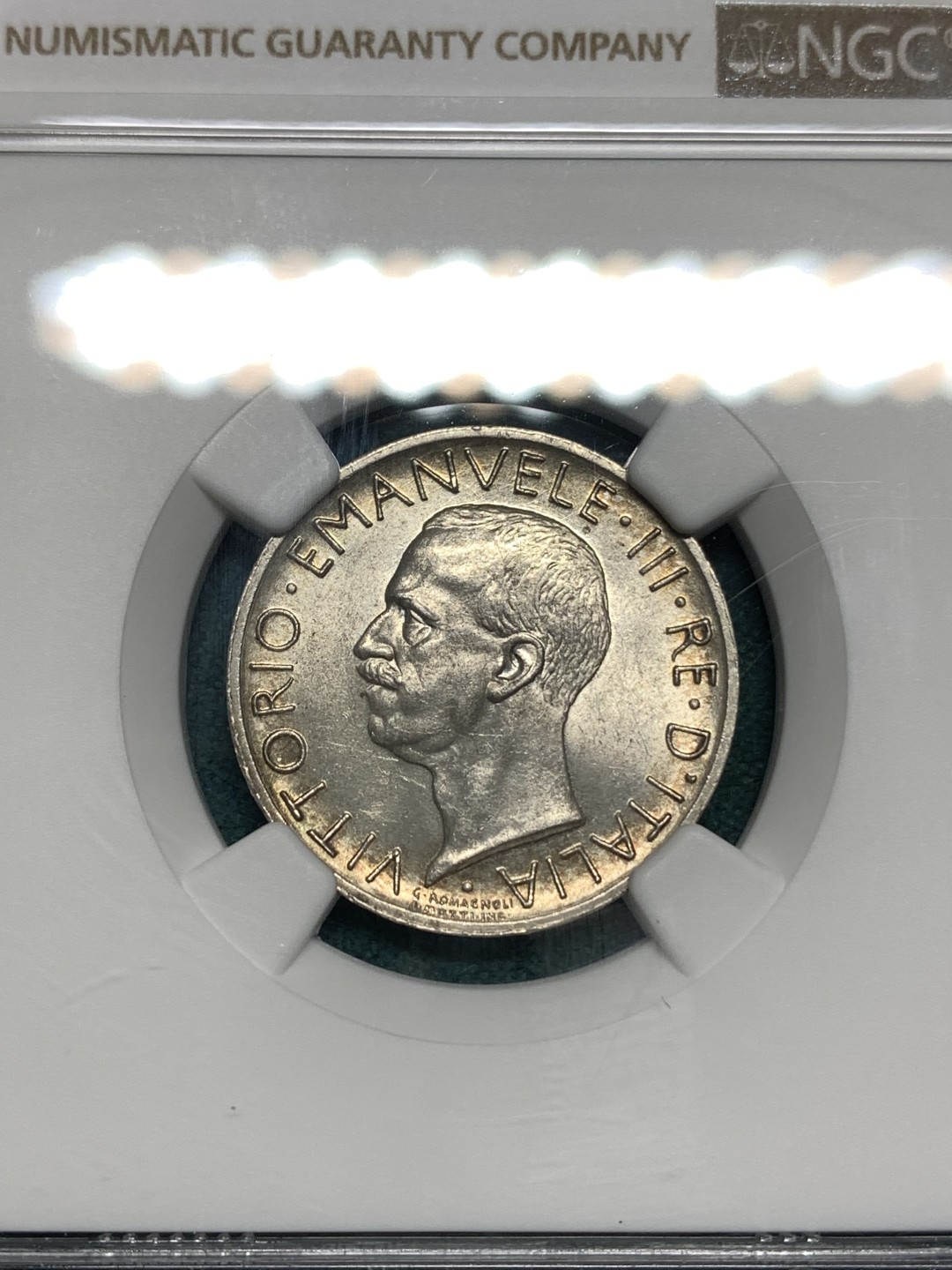 《竞宝斋》第167场-周日，周一，周四 3场 (全场包邮) NGC MS63 1929年意大利鹰徽5里拉银币 品相状态非常棒