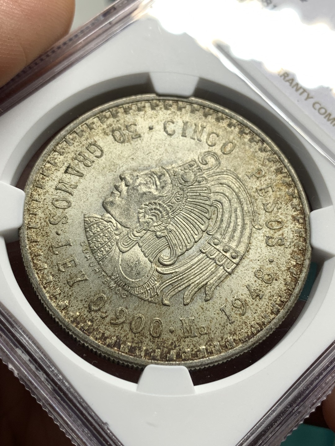 《竞宝斋》第167场-周日，周一，周四 3场 (全场包邮) NGC MS64 墨西哥 印第安人 5比索大银币 原味包浆 上64少