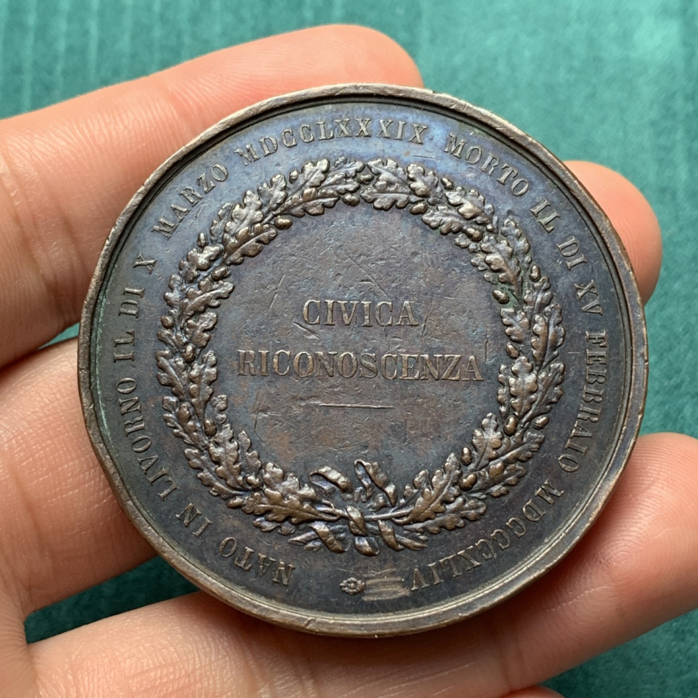 《竞宝斋》第167场-周日，周一，周四 3场 (全场包邮) 1844年 意大利 里窝那 公民纪念铜章 77.1克 49.3mm