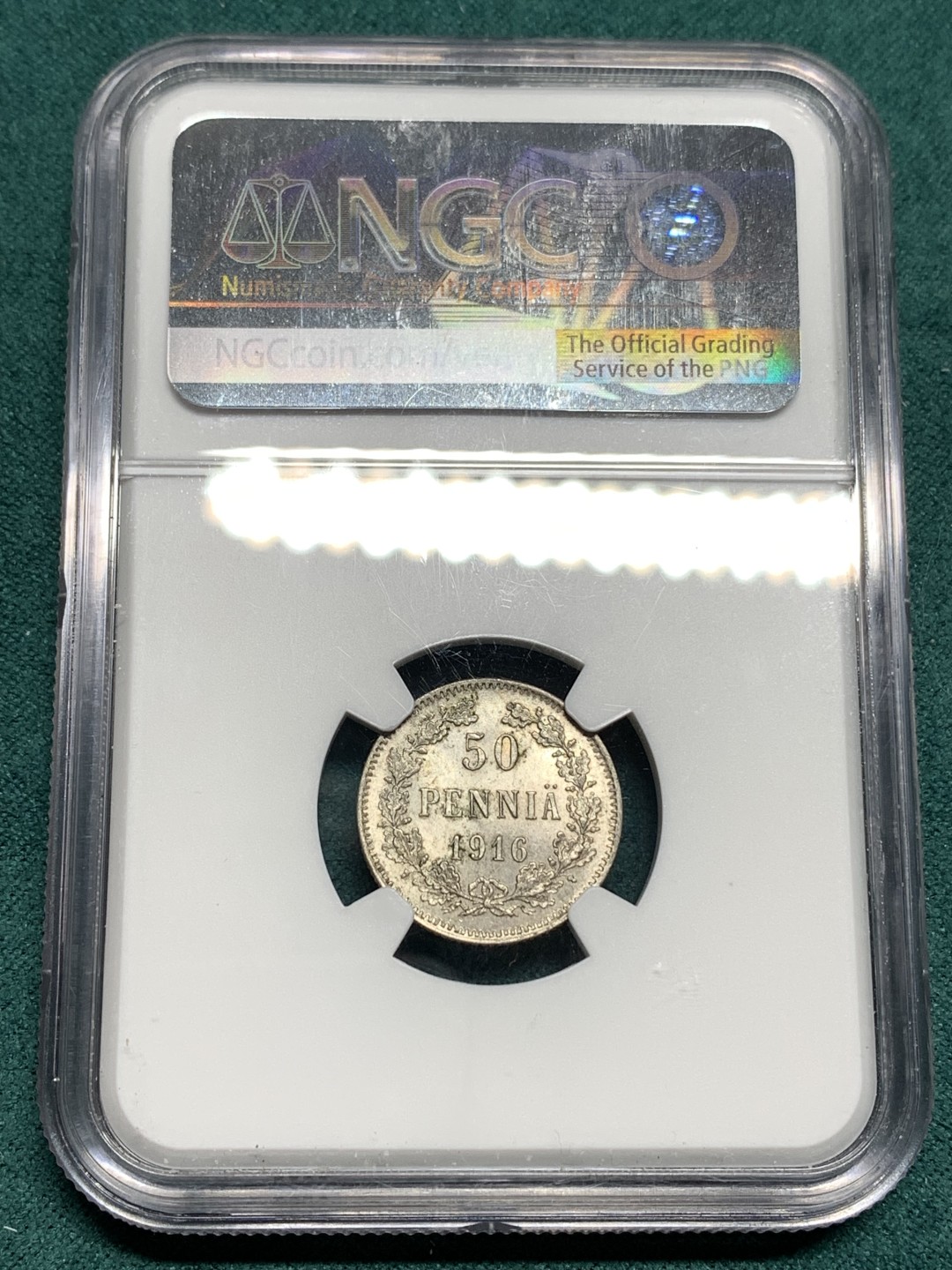 《竞宝斋》第167场-周日，周一，周四 3场 (全场包邮) NGC MS64 1916年 俄占芬兰 50P 银币 光度不错