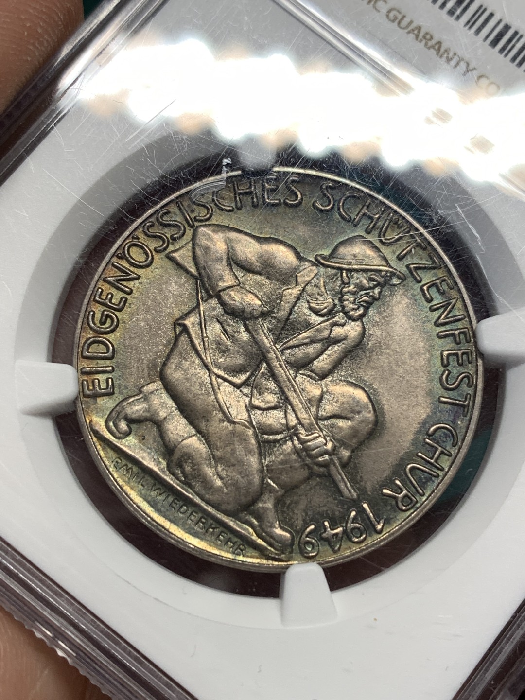 《竞宝斋》第167场-周日，周一，周四 3场 (全场包邮) NGC-MS66 瑞士 1949年格劳宾登射击节银章（发行量小于500枚，亚军分 ）