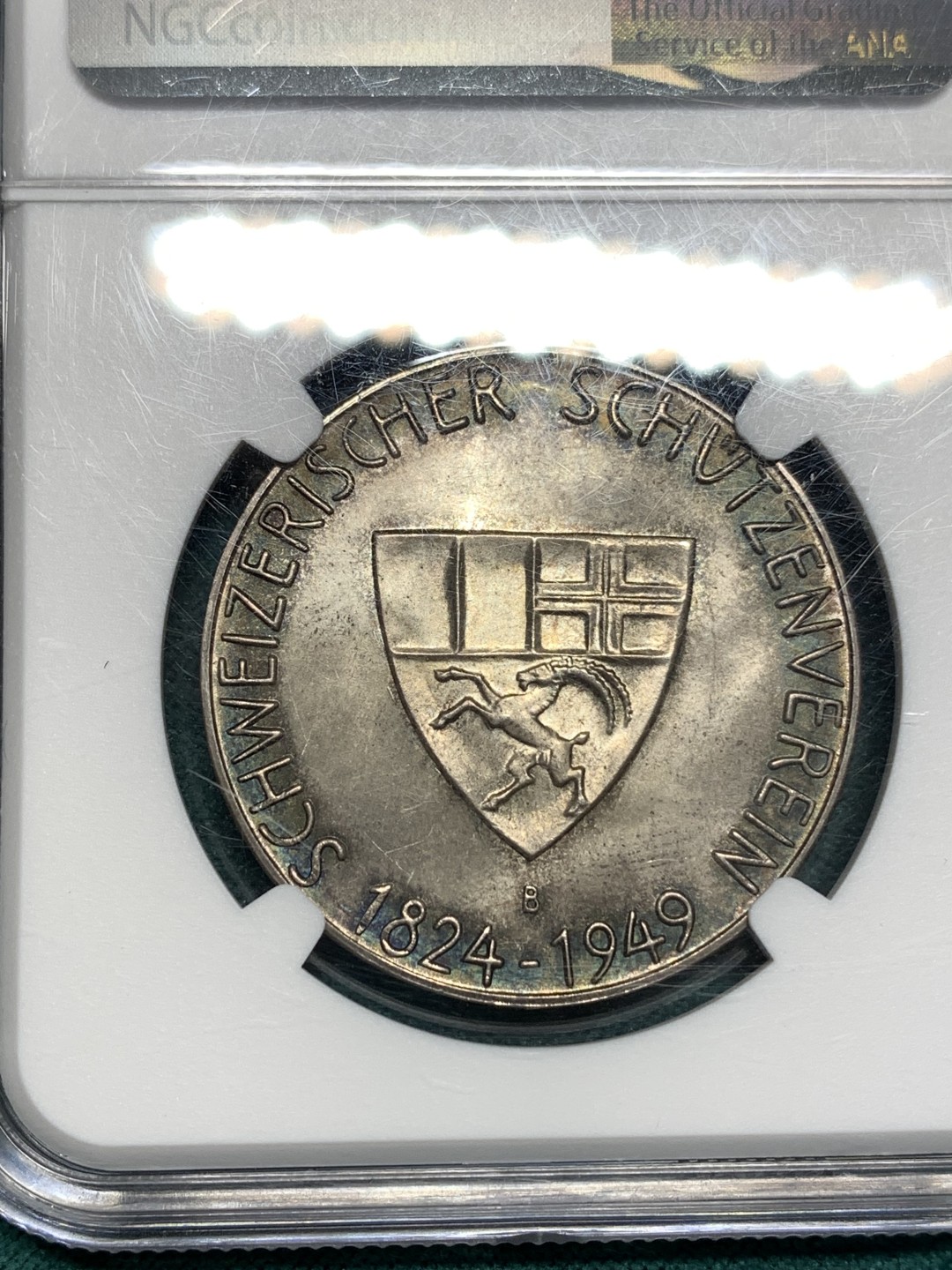 《竞宝斋》第167场-周日，周一，周四 3场 (全场包邮) NGC-MS66 瑞士 1949年格劳宾登射击节银章（发行量小于500枚，亚军分 ）