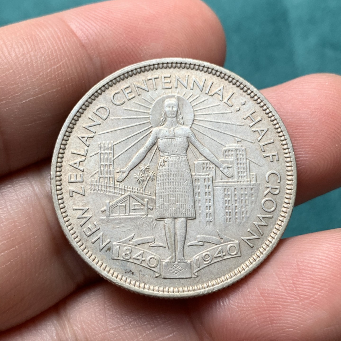 《竞宝斋》第167场-周日，周一，周四 3场 (全场包邮) 新西兰1940年半克朗银币 新西兰建立百年纪念 乔治六世