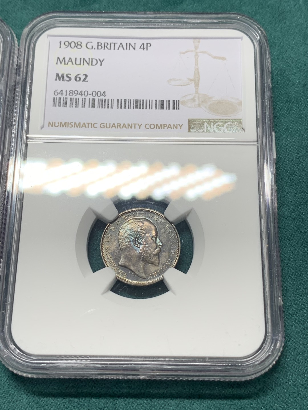 《竞宝斋》第167场-周日，周一，周四 3场 (全场包邮) 1908年 英国濯足银币NGC一套4枚，带原盒。1P MS65，2P MS64，3P MS63，4P MS62