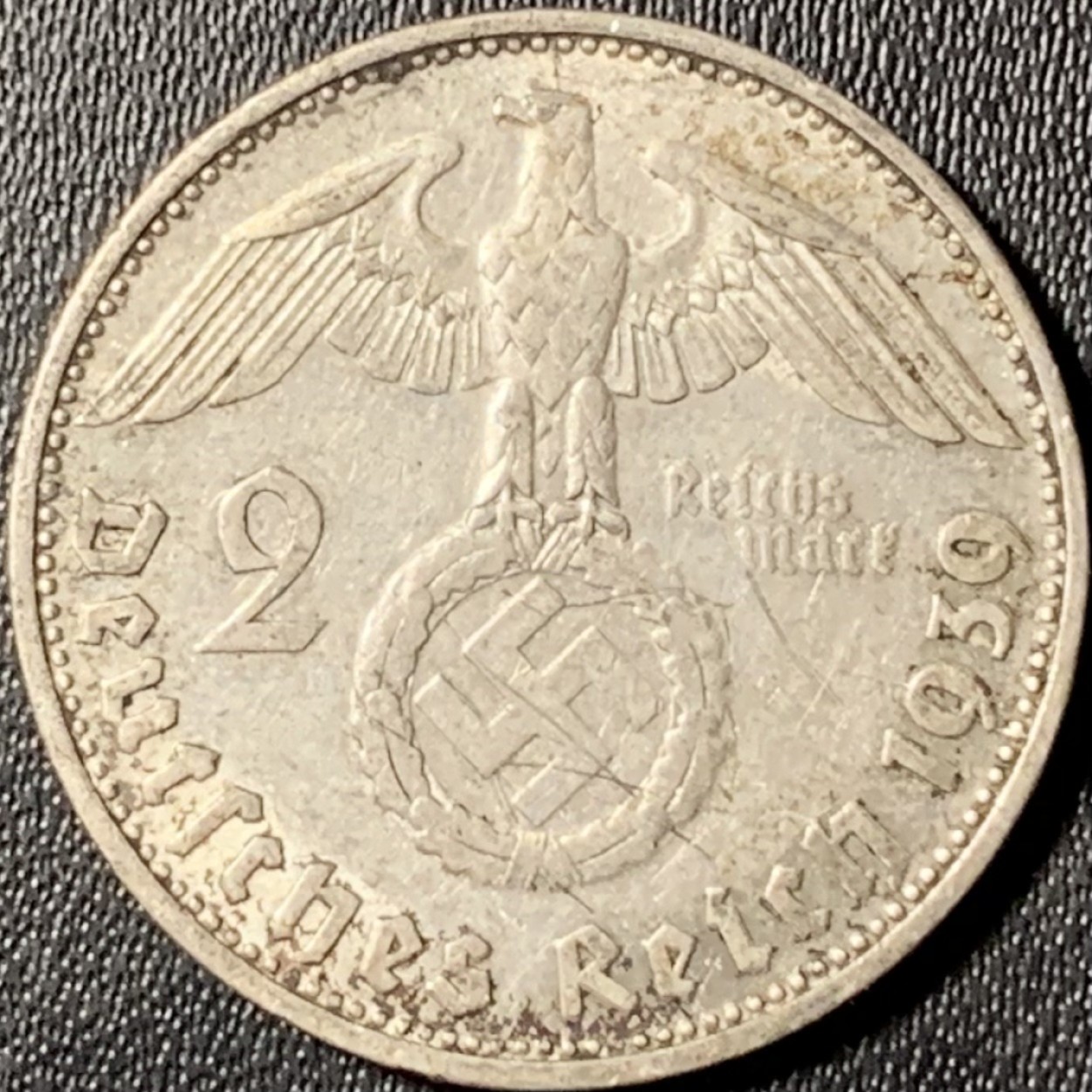 紫瑗钱币——第294期拍卖 德国 1939年 D版 兴登堡 字符 2马克 8克 0.625银