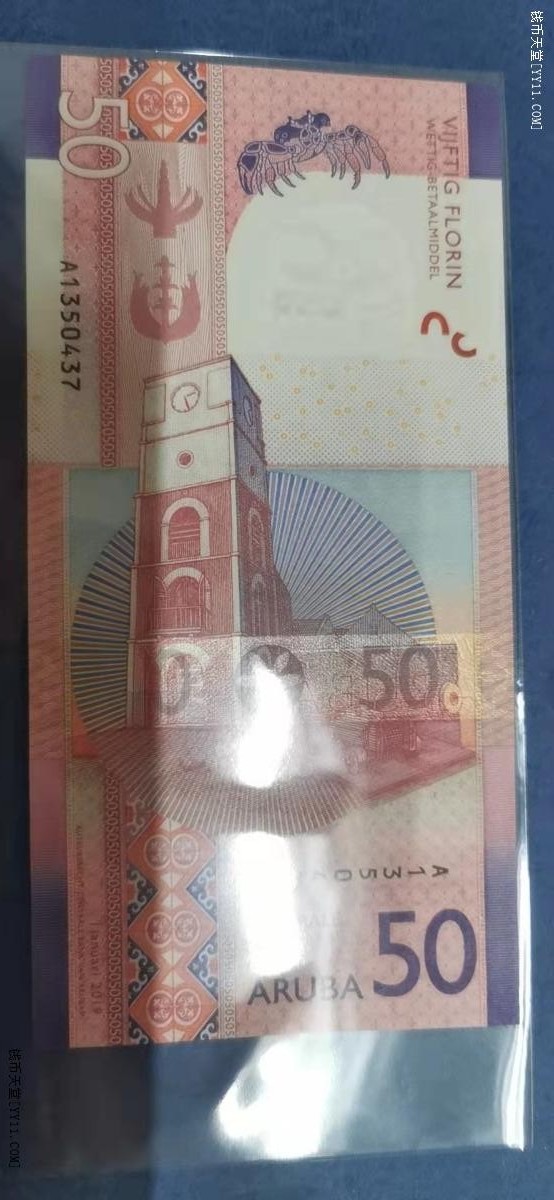 阿鲁巴50弗罗林 2019年 A冠 首冠 美洲纸币 实物图 全新UNC