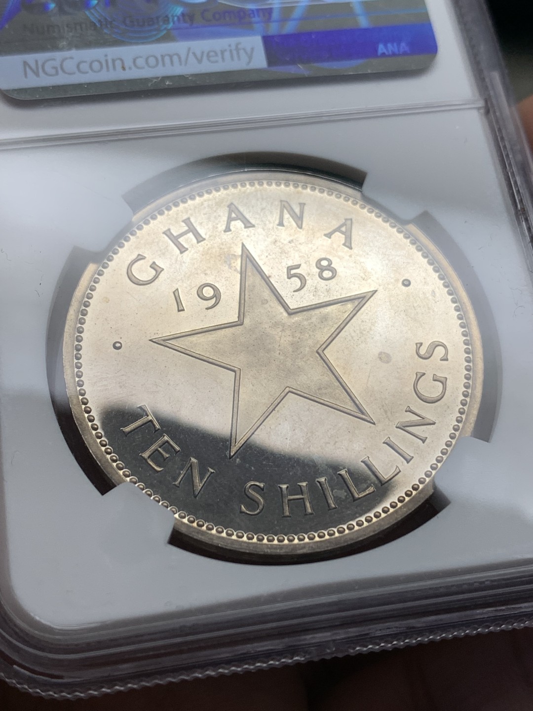《竞宝斋》第167场-周日，周一，周四 3场 (全场包邮) NGC-PF64 加纳1958年10先令早期年份精制币 非常少见