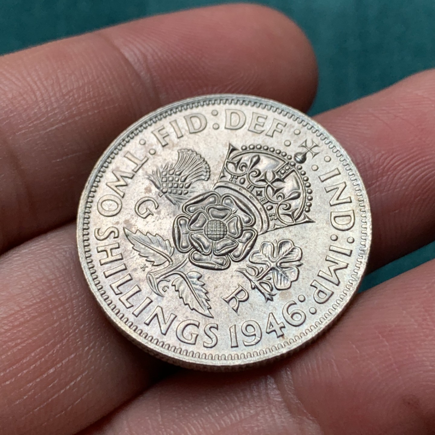 《竞宝斋》第167场-周日，周一，周四 3场 (全场包邮) 英国 1946年 乔六 1福林 银币 未使用品