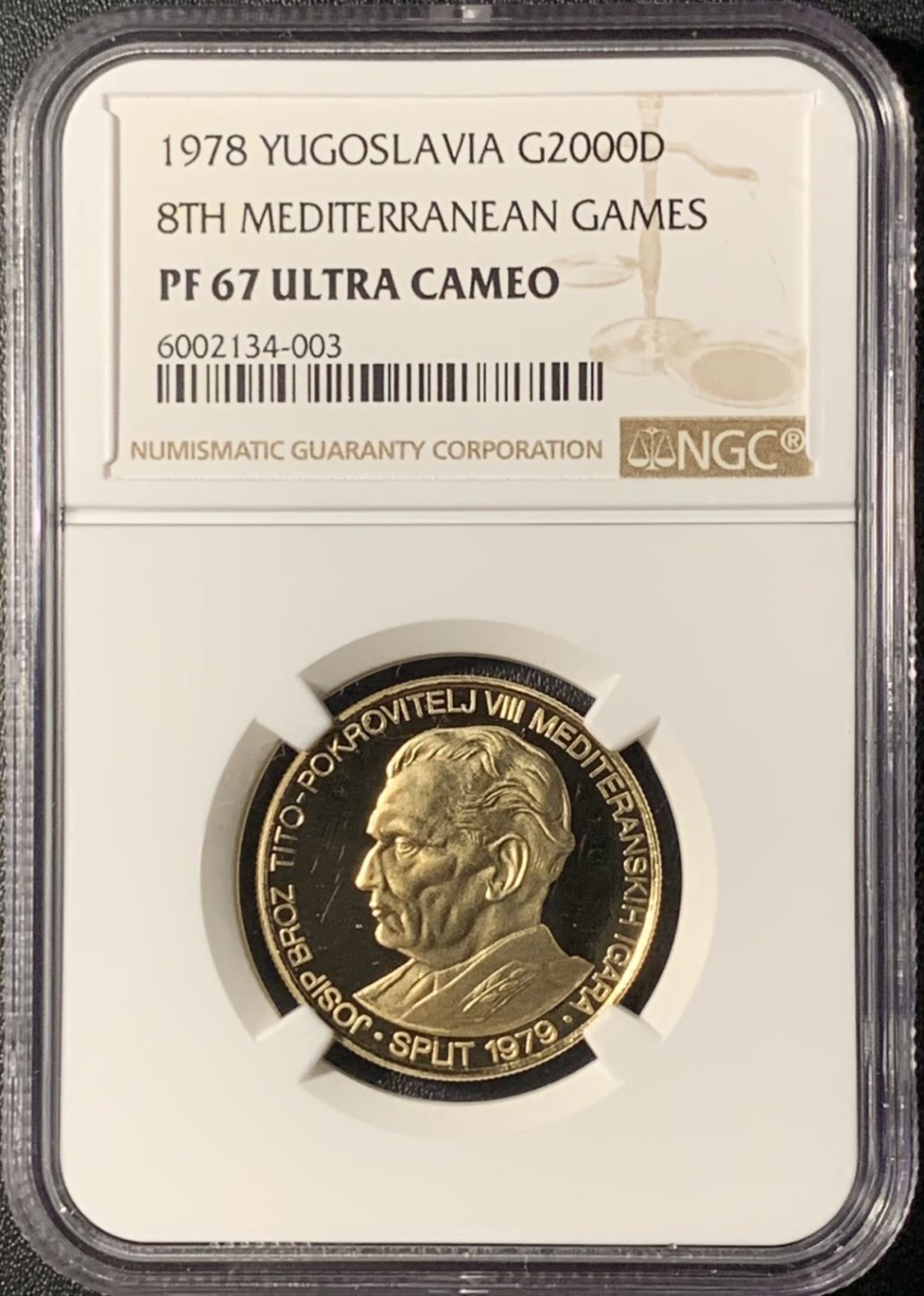 紫瑗钱币——第300期拍卖 南斯拉夫 1978年 第八届地中海运动会 2000第纳尔 11.8克 0.9金 NGC PR68 UC
