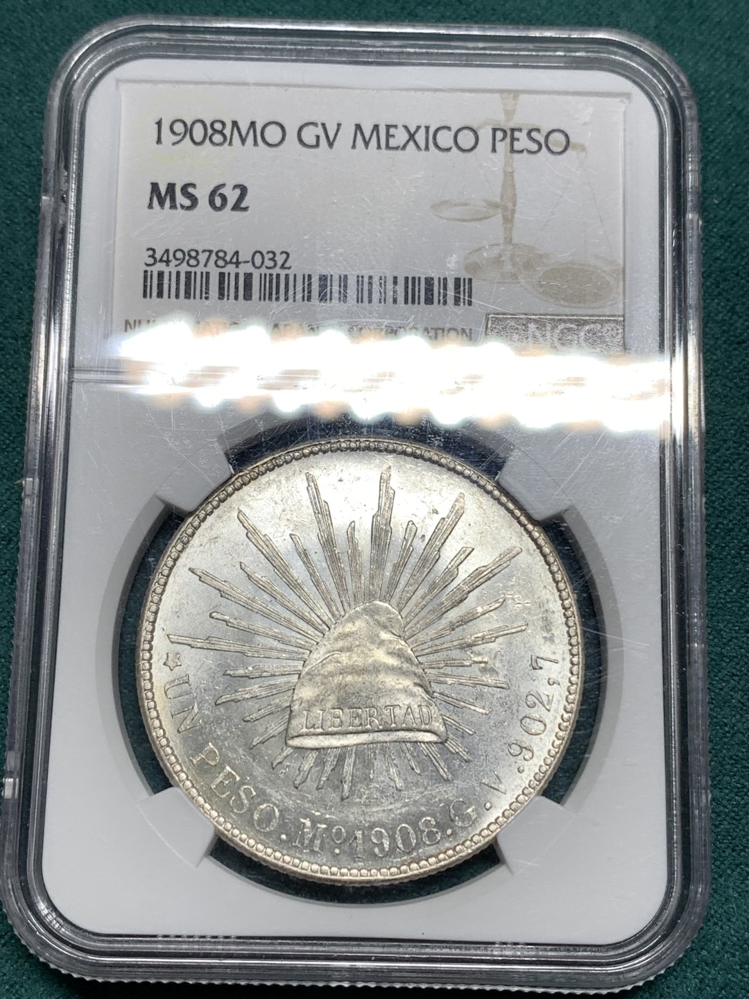 《竞宝斋》第167场-周日，周一，周四 3场 (全场包邮) NGC-MS62 墨西哥 1908 MO GV 直边鹰洋 1比索大银币