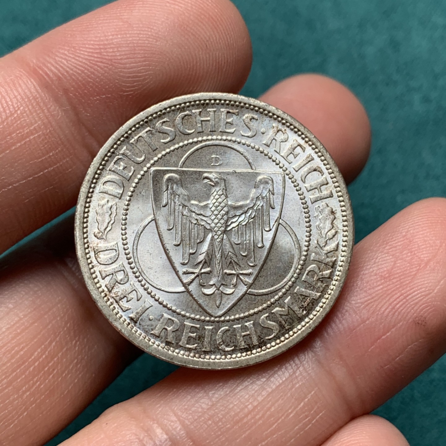 《竞宝斋》第167场-周日，周一，周四 3场 (全场包邮) 1930年 魏玛德国 鹰桥3马克 银币 顶级品相