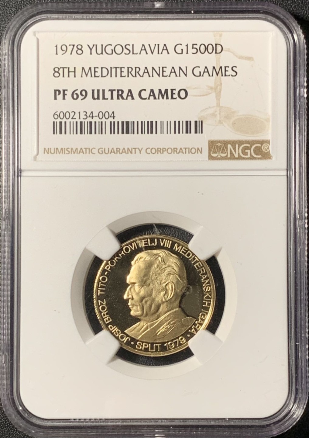 紫瑗钱币——第300期拍卖 南斯拉夫 1978年 第八届地中海运动会 1500第纳尔 8.8克 0.9金 NGC PR69 UC