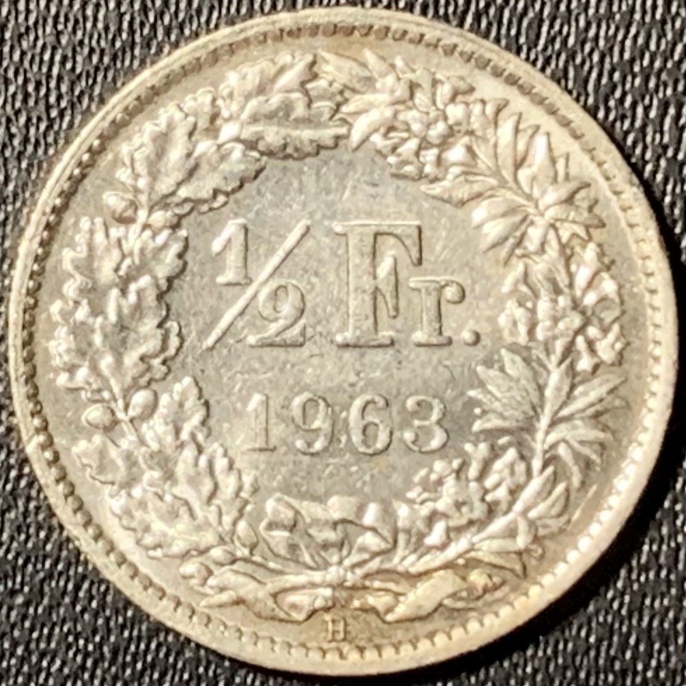 紫瑗钱币——第294期拍卖 瑞士 1963年 赫尔维蒂女神 1/2法郎 2.5克 0.835银 UNC