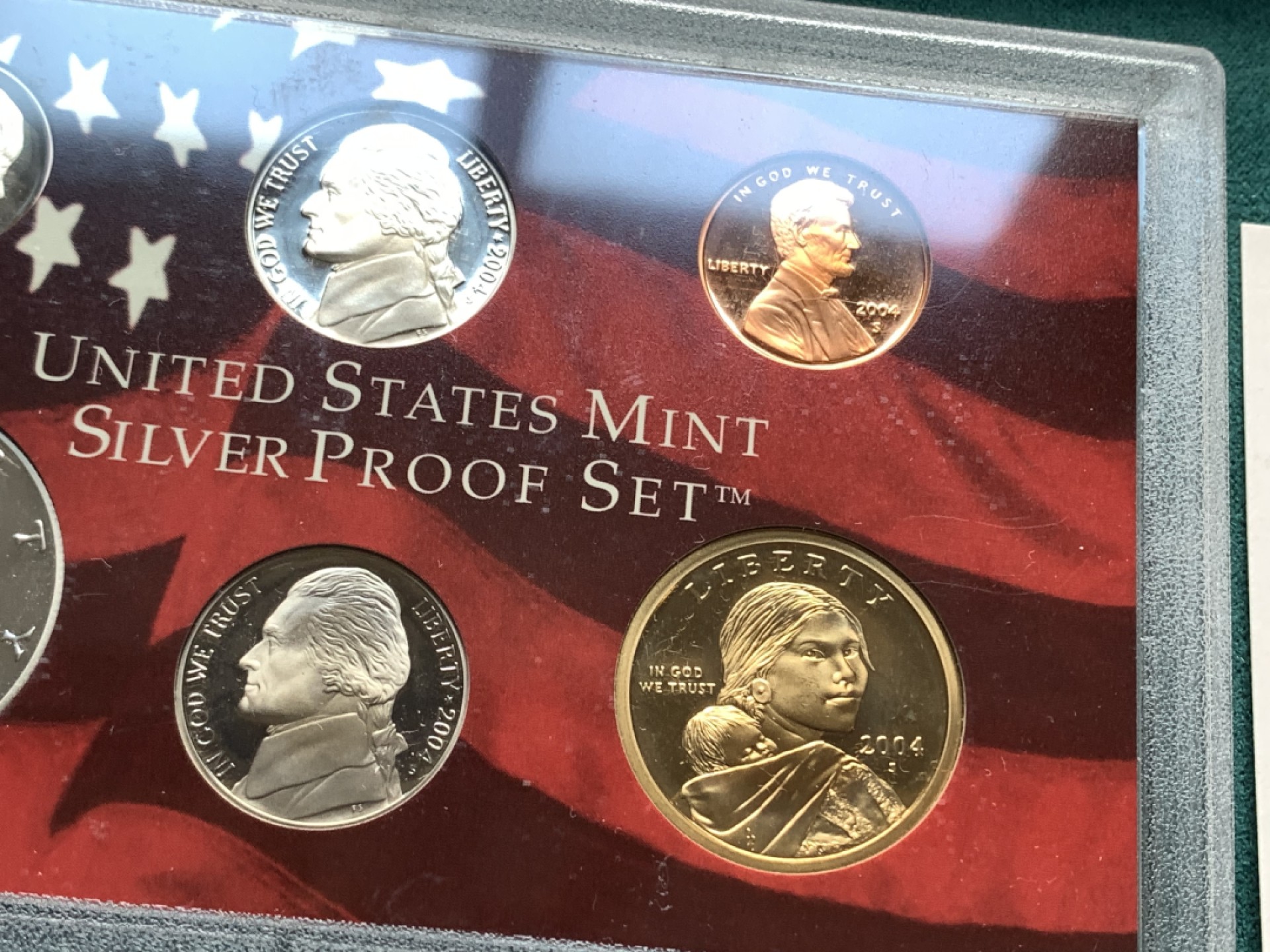 《竞宝斋》第167场-周日，周一，周四 3场 (全场包邮) 2004年美国精制银质套币，含1枚50美分，5枚25美分，1枚10美分共7枚银币