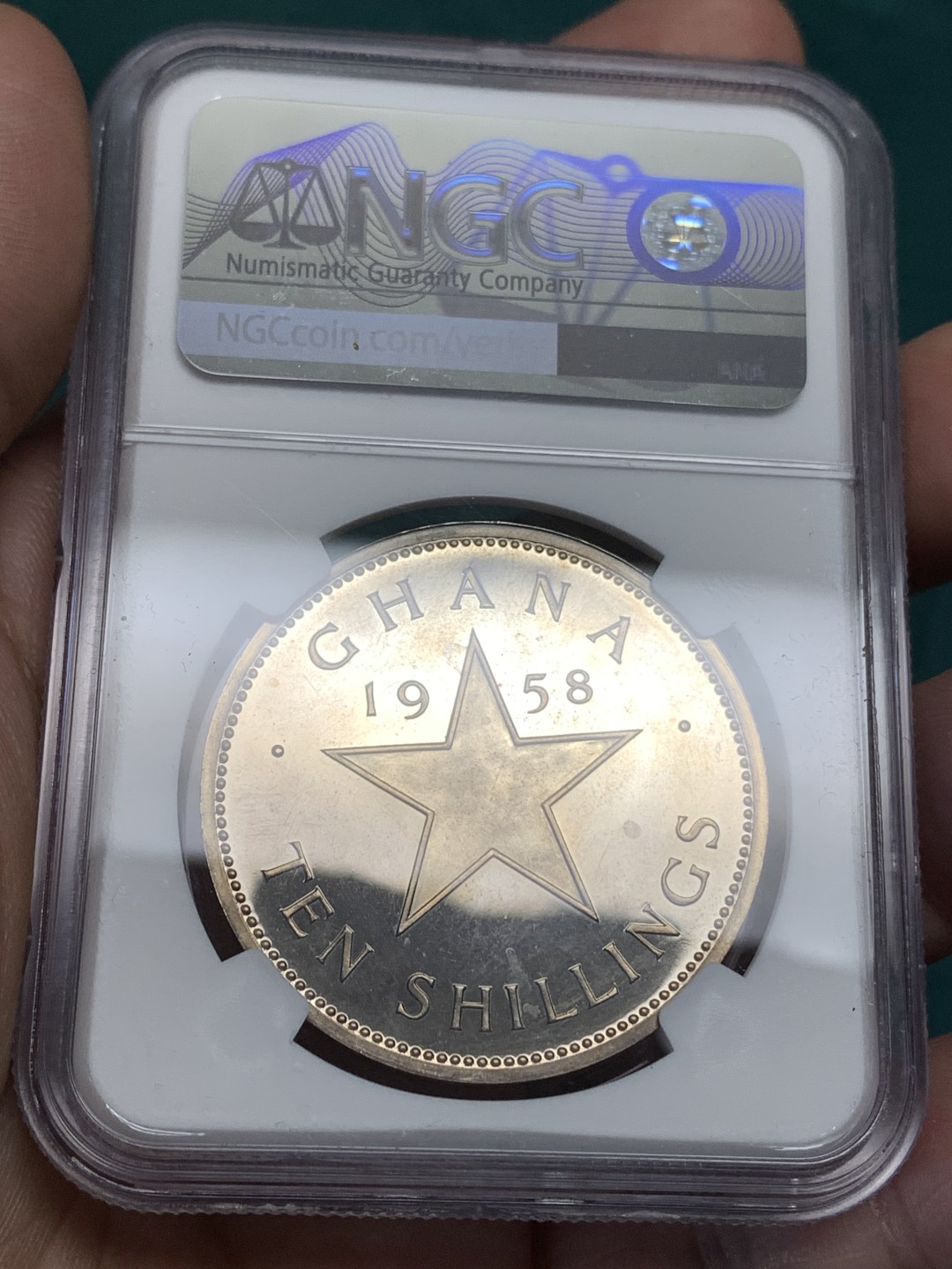 《竞宝斋》第167场-周日，周一，周四 3场 (全场包邮) NGC-PF64 加纳1958年10先令早期年份精制币 非常少见