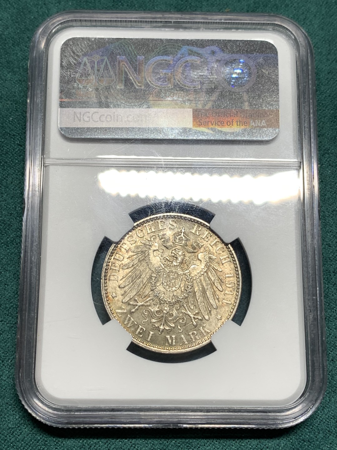 《竞宝斋》第167场-周日，周一，周四 3场 (全场包邮) NGC-MS63 德国 1911年 巴伐利亚 2马克 90大寿 银币 黄油彩