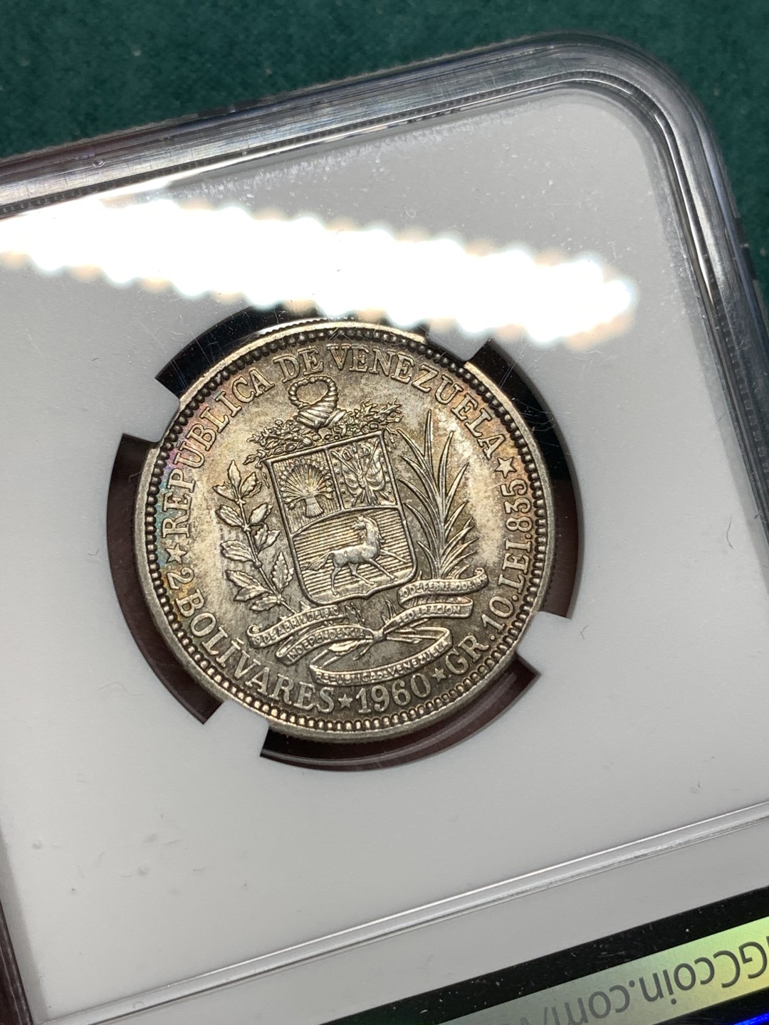 《竞宝斋》第167场-周日，周一，周四 3场 (全场包邮) NGC MS63 委内瑞拉 1960年 2玻利瓦尔 银币 高分好状态